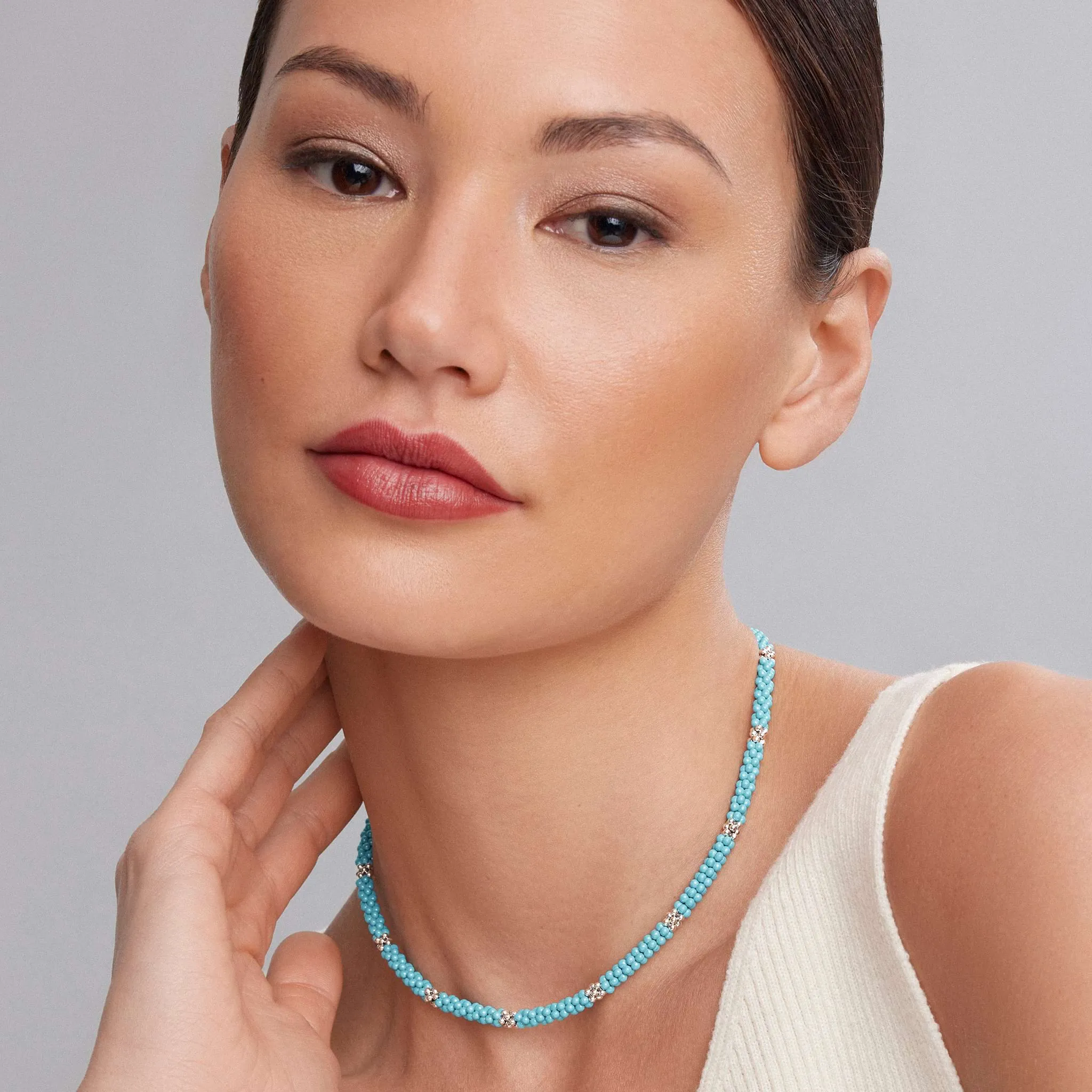 Blue Caviar Silver Station Ceramic Beaded Necklace 5mm sold by LAGOS product image thumbnail 2