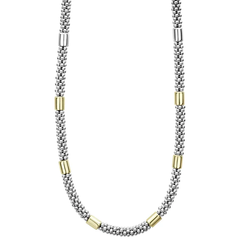 High Bar Two-Tone Station Caviar Necklace | 5mm sold by LAGOS
