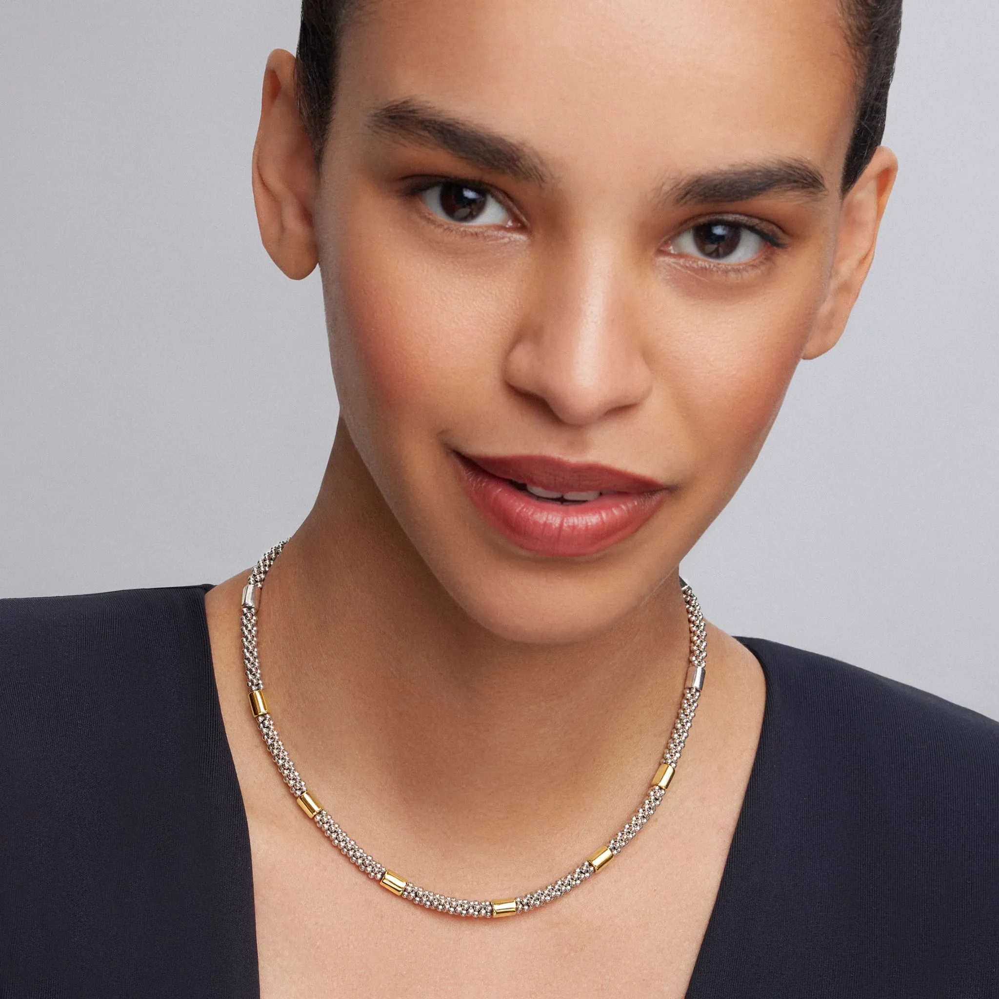 High Bar Two-Tone Station Caviar Necklace | 5mm sold by LAGOS product image thumbnail 2