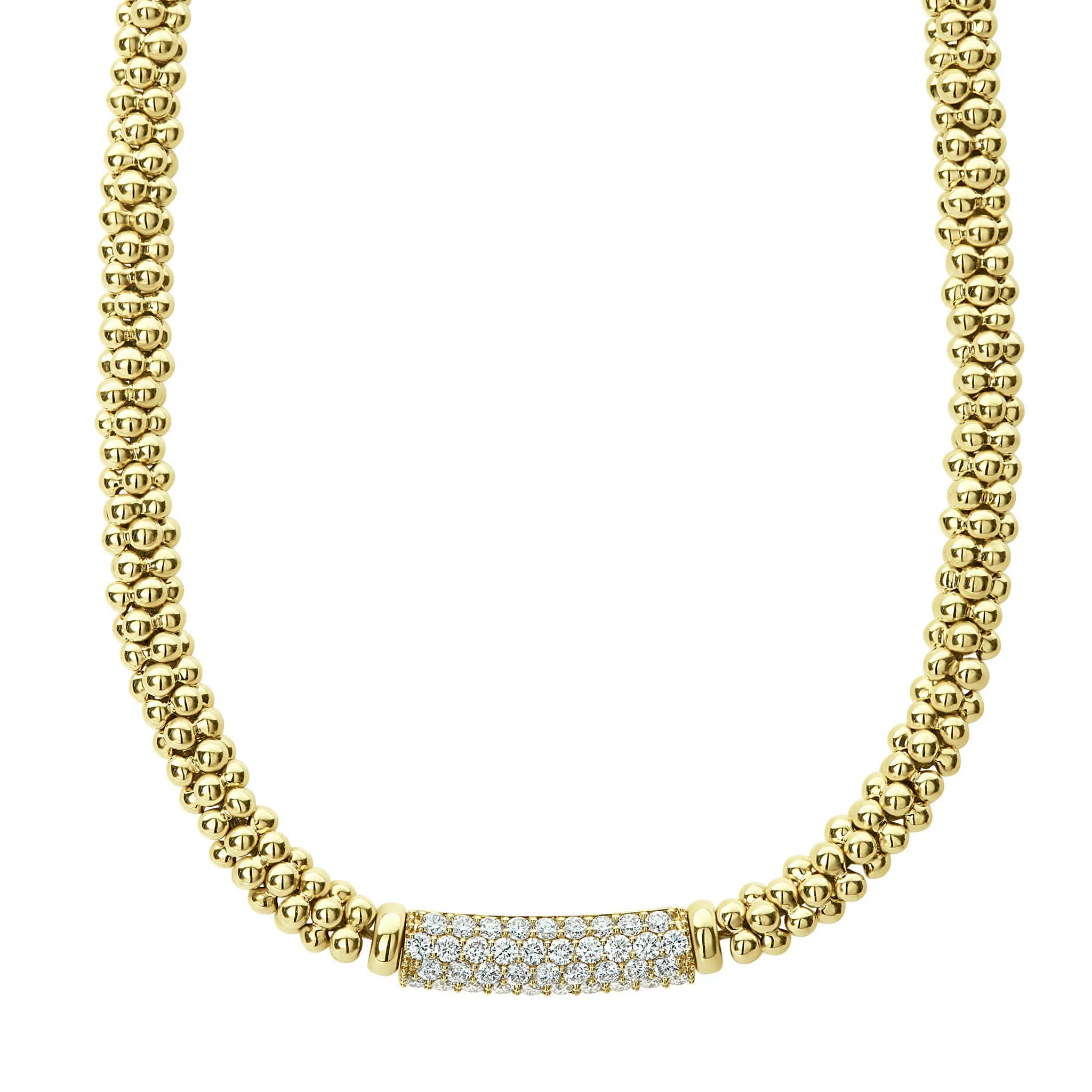 Caviar Gold Diamond Medium Station Caviar Necklace (studio) sold by LAGOS