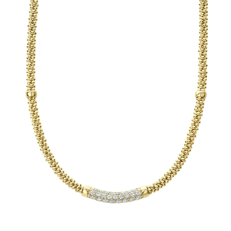 Caviar Gold Eight Gold Station Diamond Caviar Necklace | 3mm (studio) sold by LAGOS