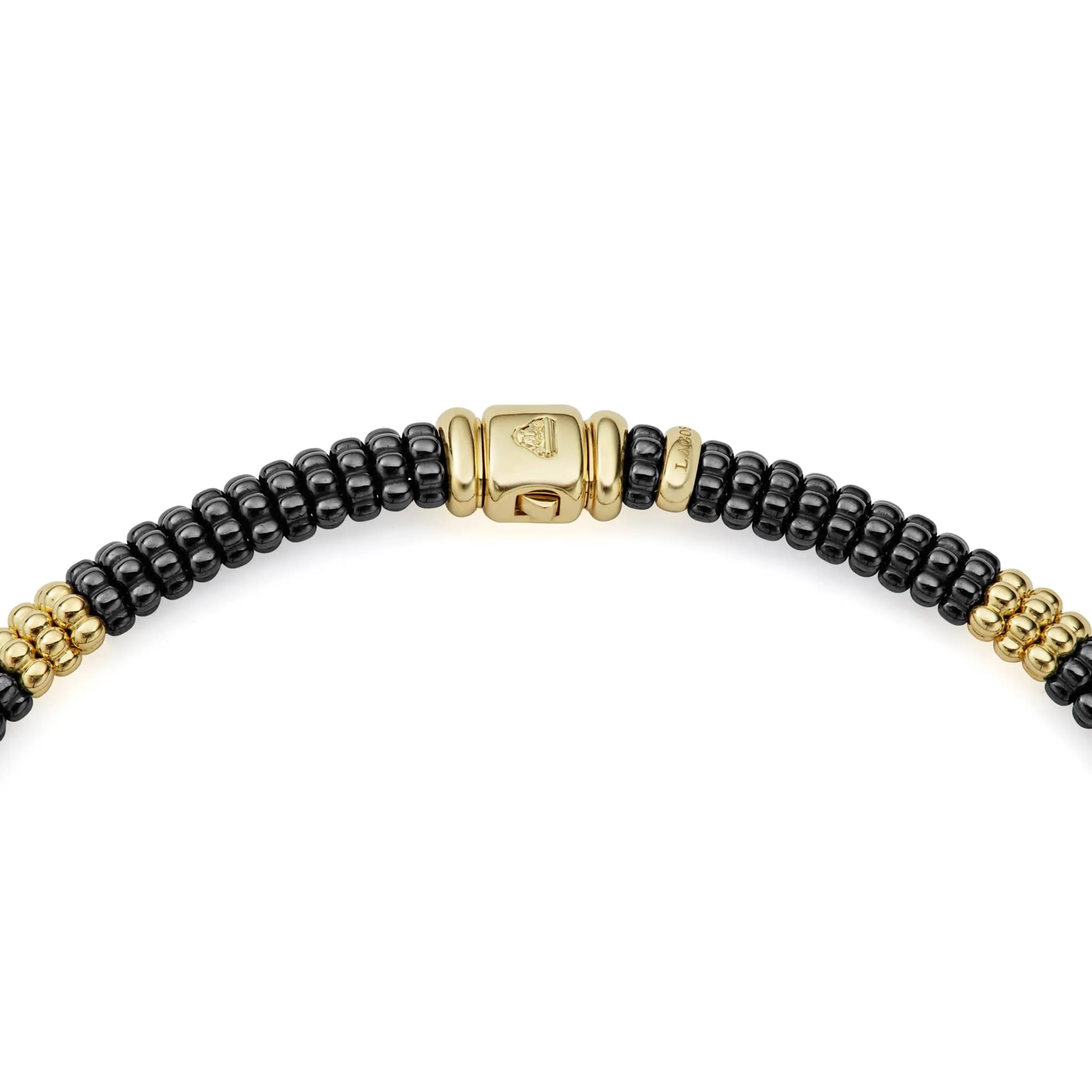 Black Caviar 18K Gold Small Station Ceramic Beaded Necklace | 9mm (studio) sold by LAGOS product image thumbnail 4