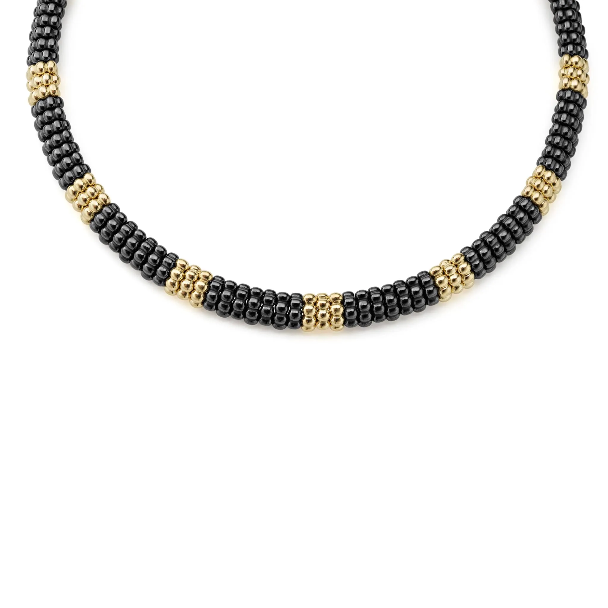 Black Caviar 18K Gold Small Station Ceramic Beaded Necklace | 9mm (studio) sold by LAGOS