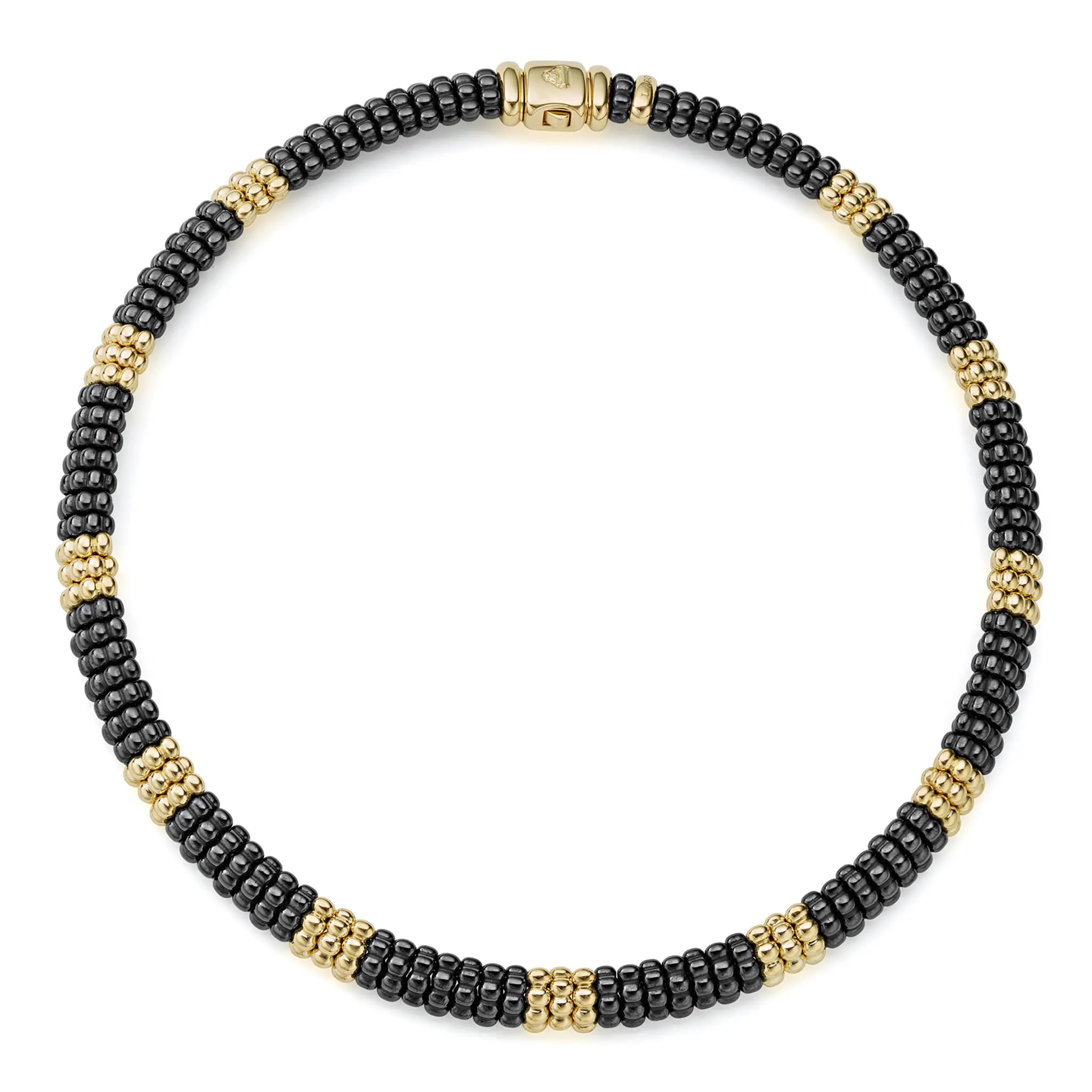 Black Caviar 18K Gold Small Station Ceramic Beaded Necklace | 9mm (studio) sold by LAGOS product image thumbnail 3