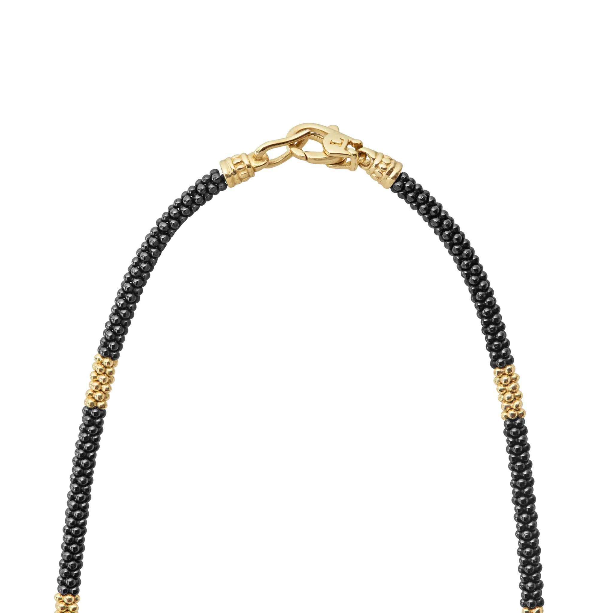 Black Caviar 18K Gold Small Station Ceramic Beaded Necklace | 3mm sold by LAGOS product image thumbnail 4