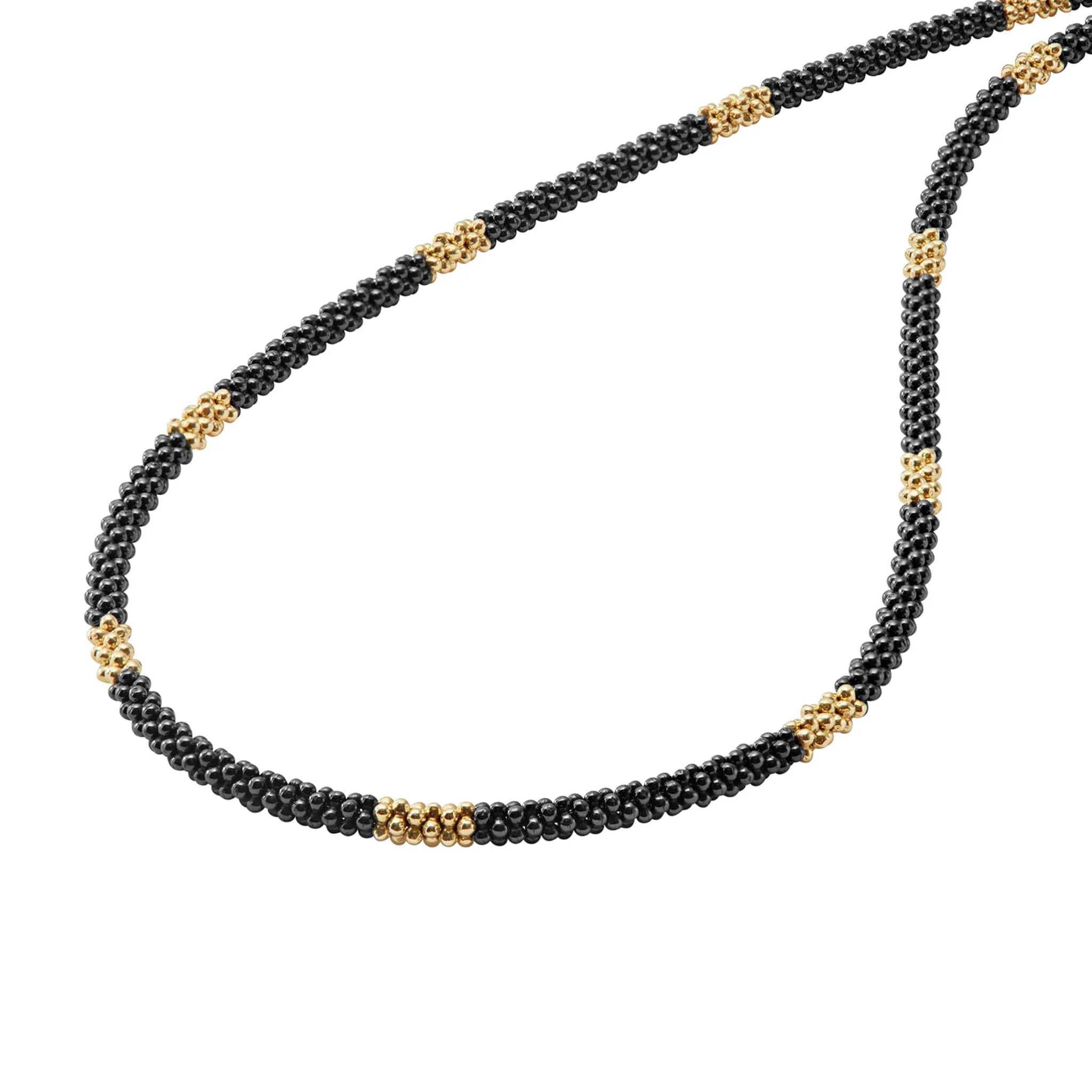 Black Caviar 18K Gold Small Station Ceramic Beaded Necklace | 3mm sold by LAGOS product image thumbnail 5