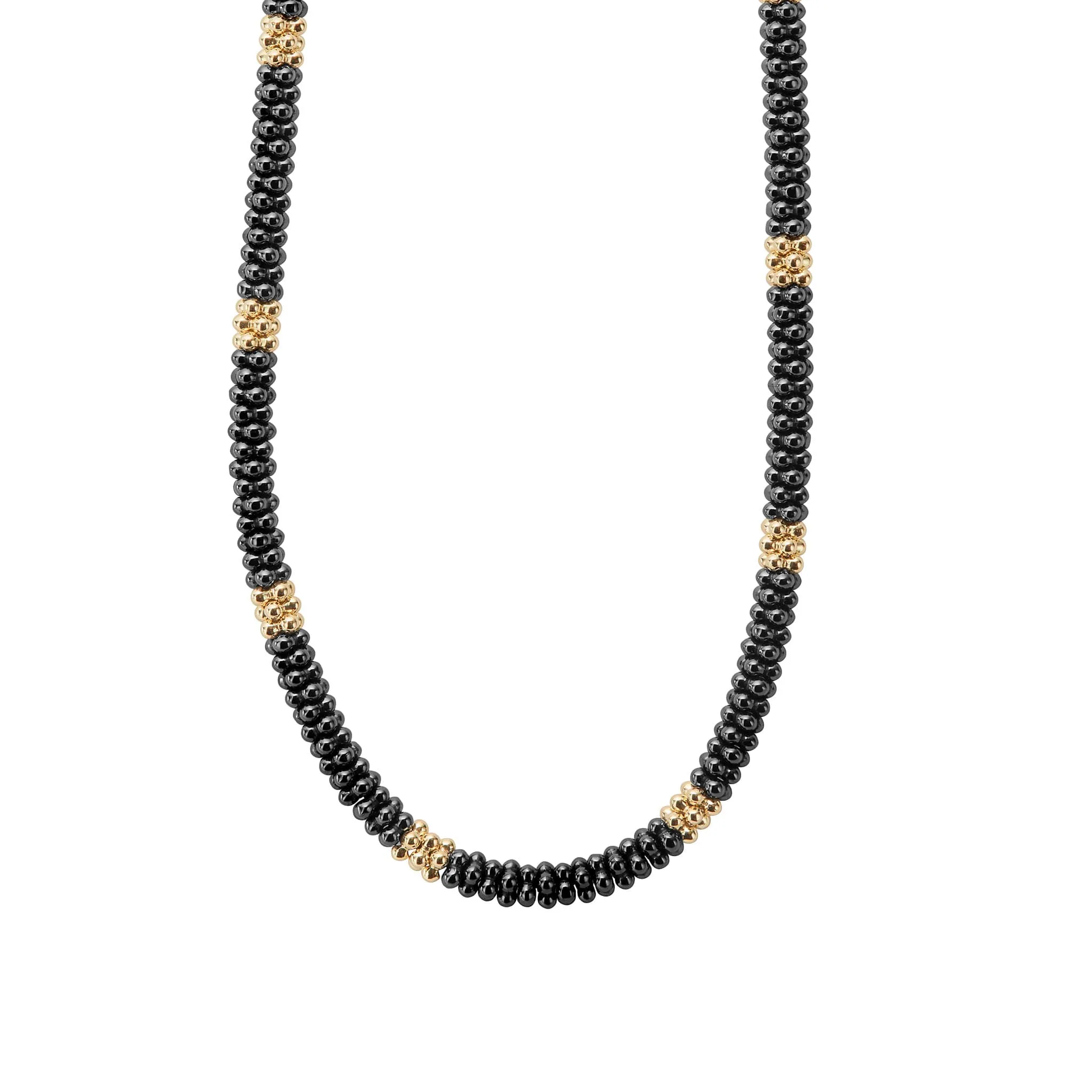Black Caviar 18K Gold Small Station Ceramic Beaded Necklace | 5mm sold by LAGOS