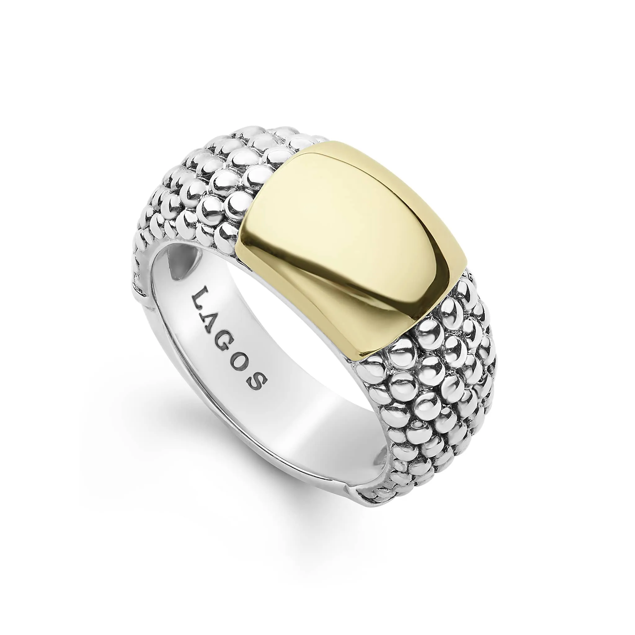 High Bar Two-Tone Station Caviar Ring sold by LAGOS