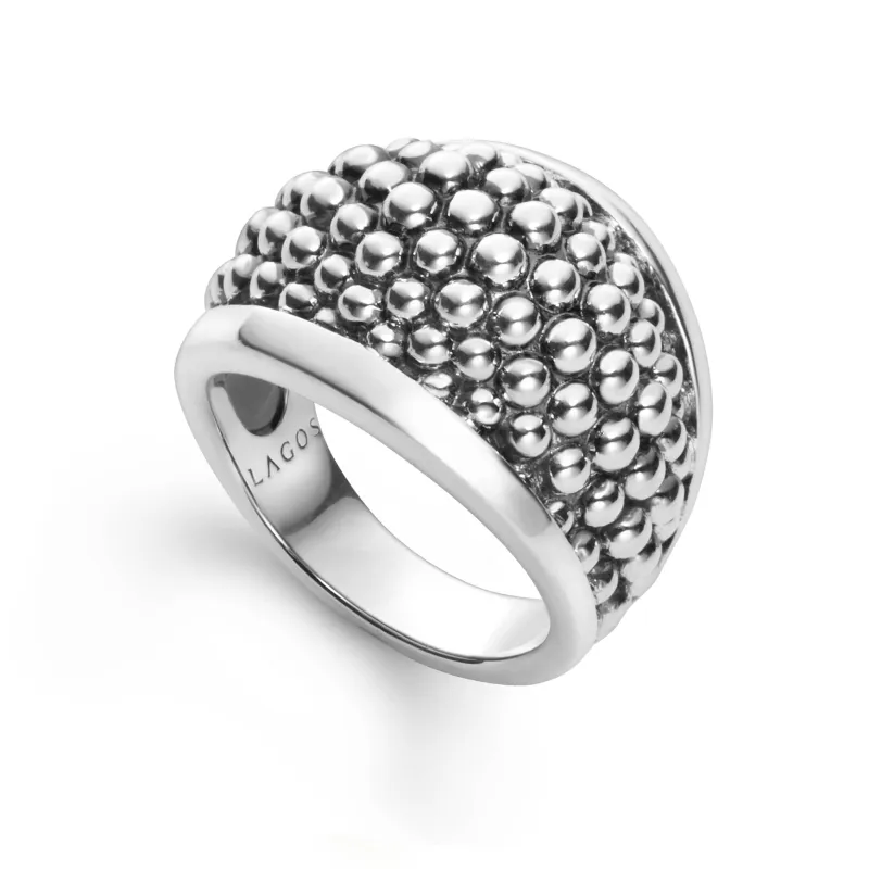 Signature Caviar Silver Beaded Statement Ring sold by LAGOS