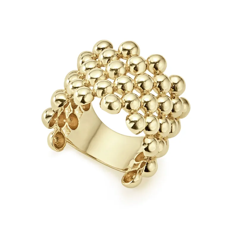 Caviar Gold Wide Beaded 18K Gold Ring sold by LAGOS