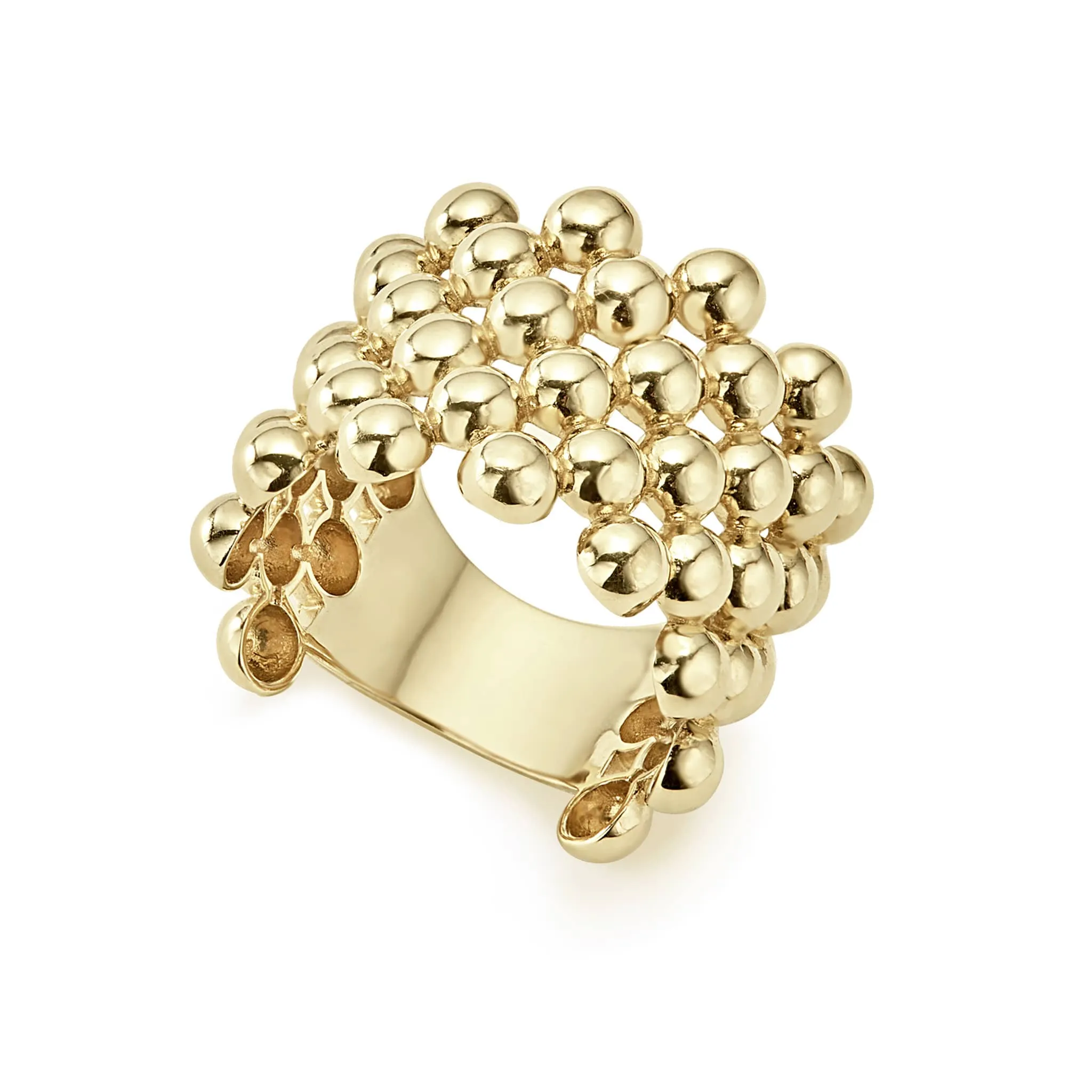 Caviar Gold Wide Beaded 18K Gold Ring sold by LAGOS
