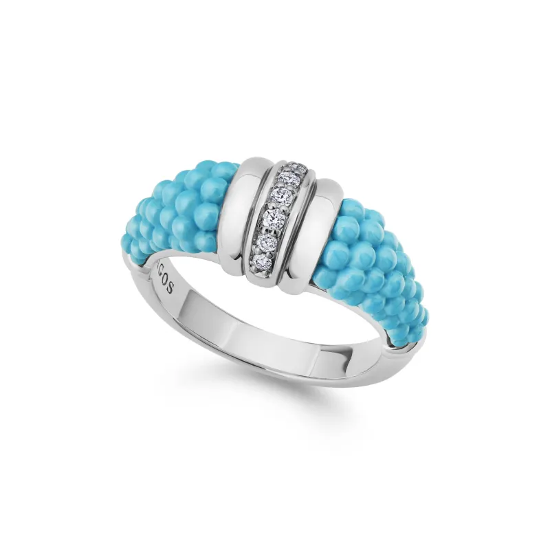 Blue Caviar Large Blue Ceramic Diamond Stacking Ring sold by LAGOS