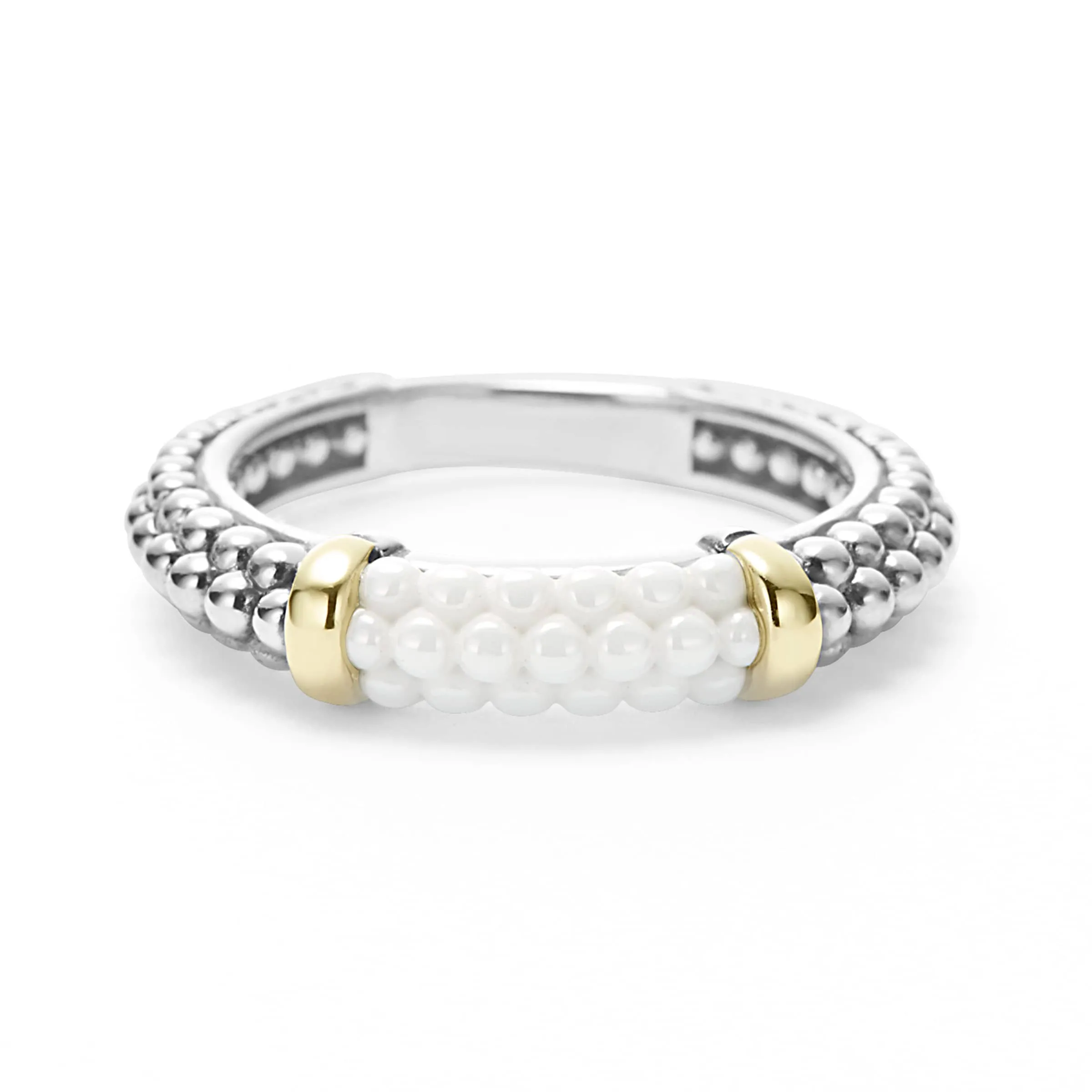 White Caviar Ceramic Two-Tone Caviar Stacking Ring sold by LAGOS product image thumbnail 3