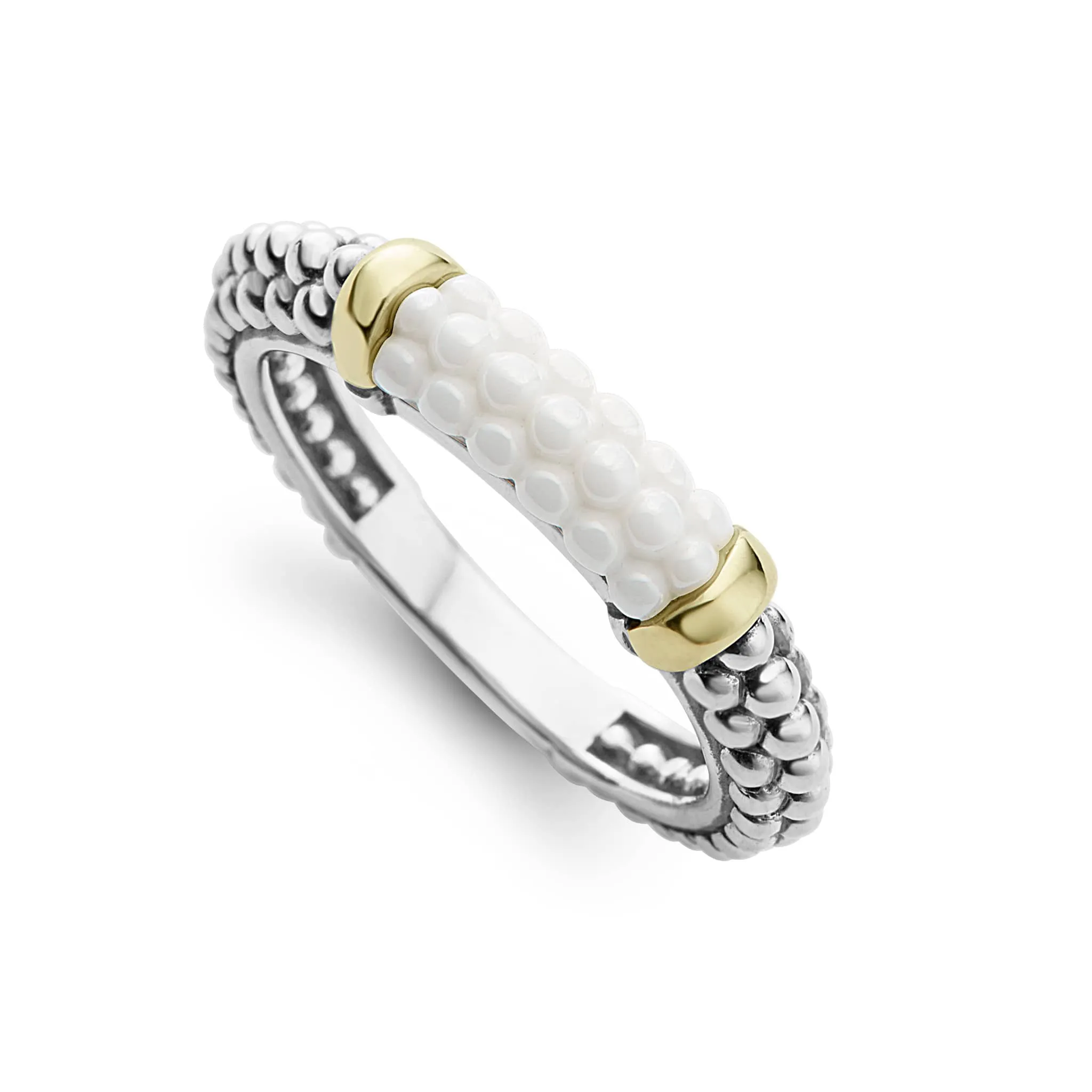 White Caviar Ceramic Two-Tone Caviar Stacking Ring sold by LAGOS