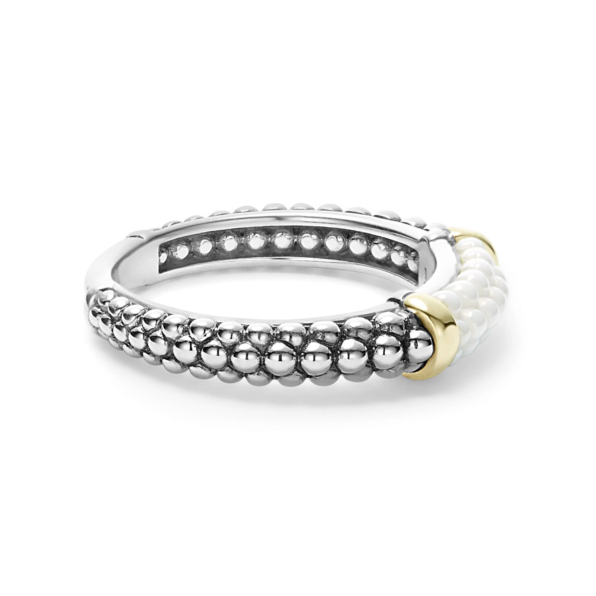 White Caviar Ceramic Two-Tone Caviar Stacking Ring sold by LAGOS product image thumbnail 4