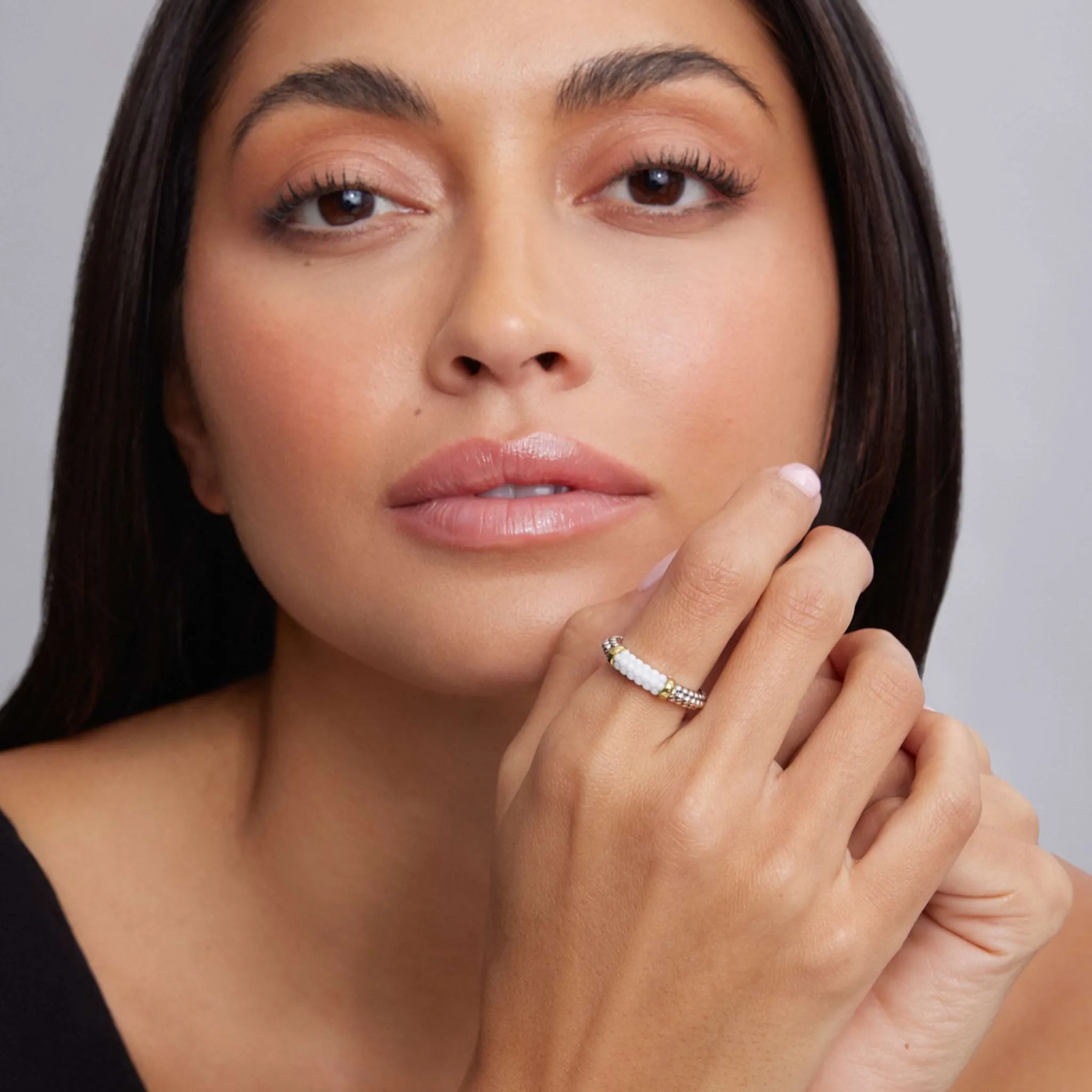 White Caviar Ceramic Two-Tone Caviar Stacking Ring sold by LAGOS product image thumbnail 2