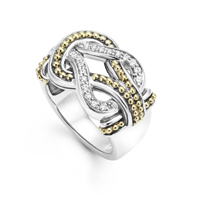 Newport Two-Tone Knot Diamond Statement Ring sold by LAGOS