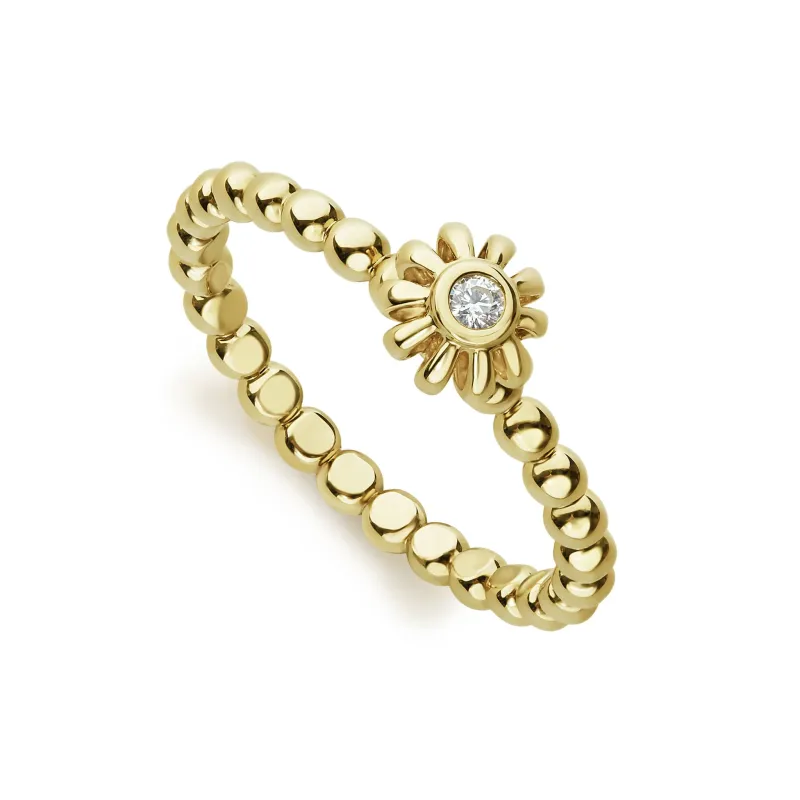 Caviar Gold Fluted Flower Diamond Ring sold by LAGOS