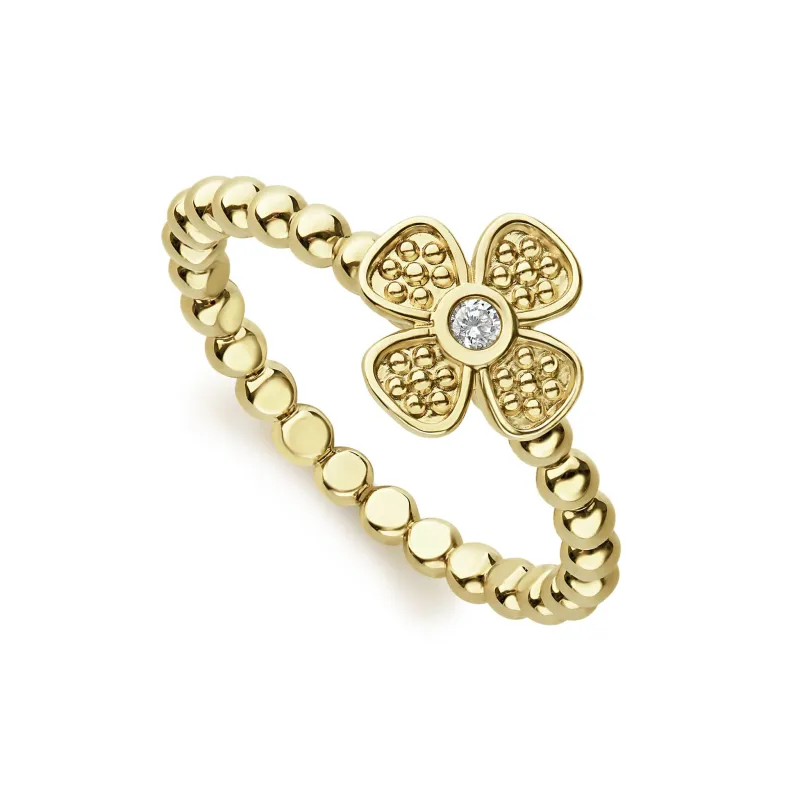 Caviar Gold 18K Gold Caviar Flower Diamond Ring sold by LAGOS