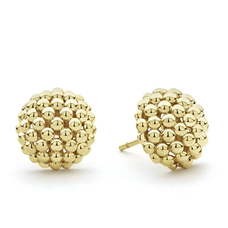 Caviar Gold Large 18K Gold Beaded Stud Earrings sold by LAGOS