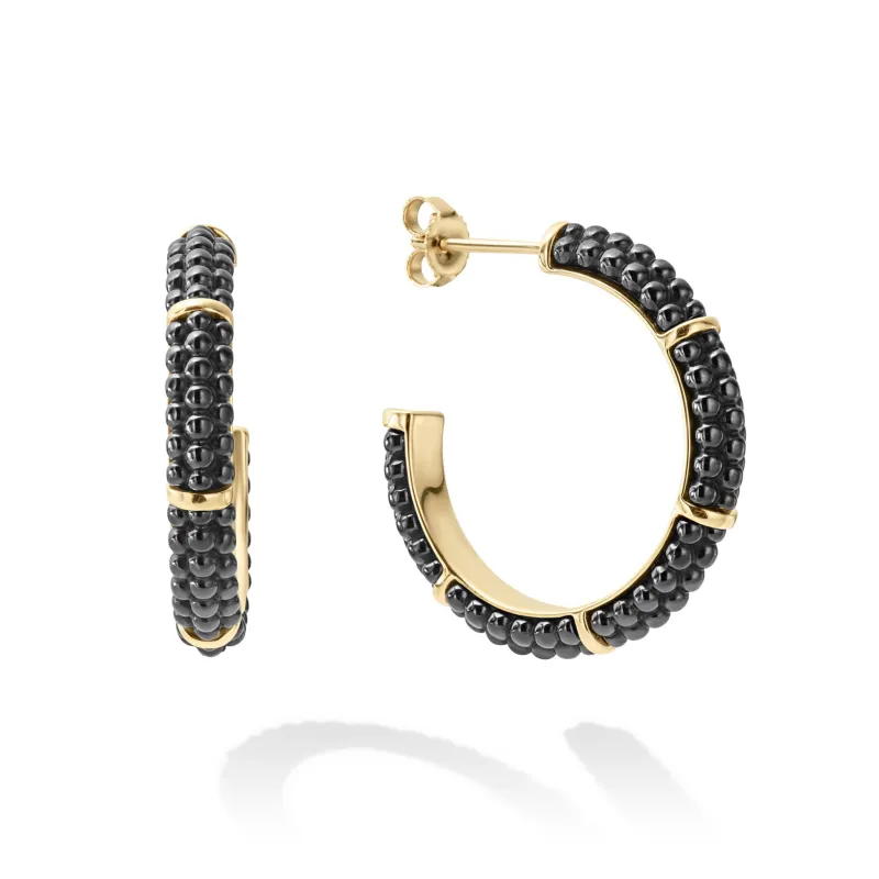Black Caviar 18K Gold Station Ceramic Beaded Hoop Earrings sold by LAGOS