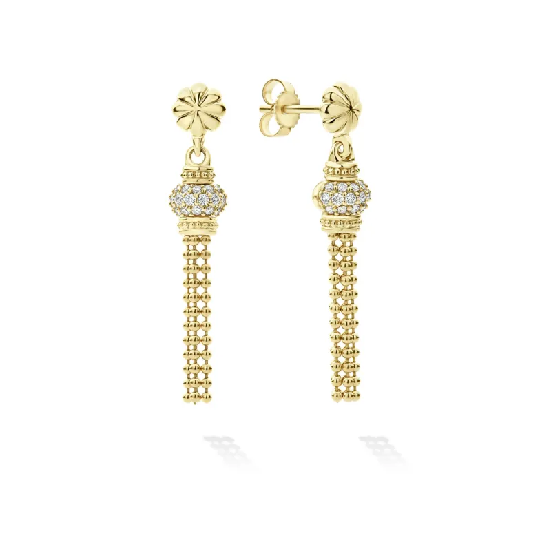 Caviar Gold 18K Gold Caviar Tassel Diamond Earrings sold by LAGOS