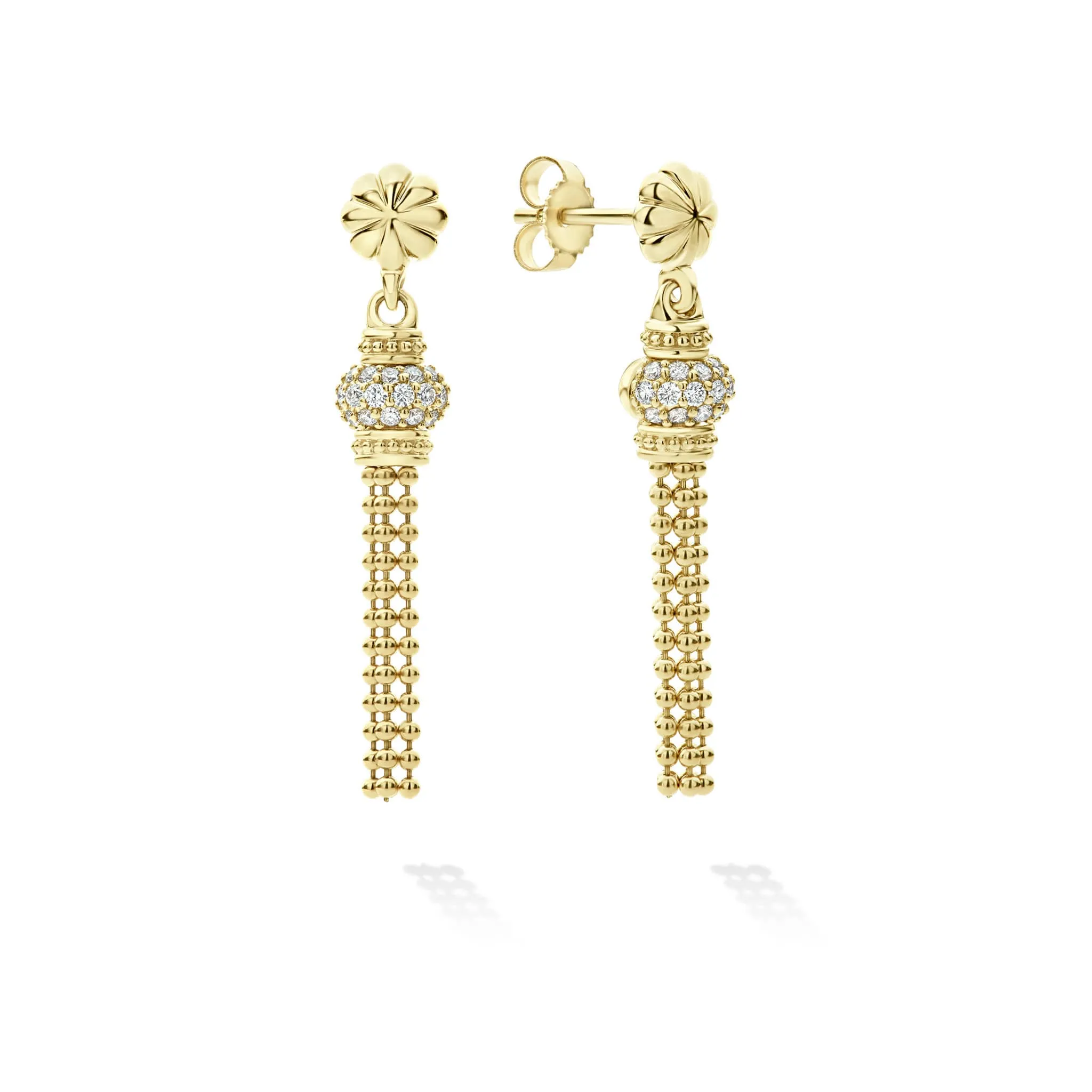 Caviar Gold 18K Gold Caviar Tassel Diamond Earrings sold by LAGOS
