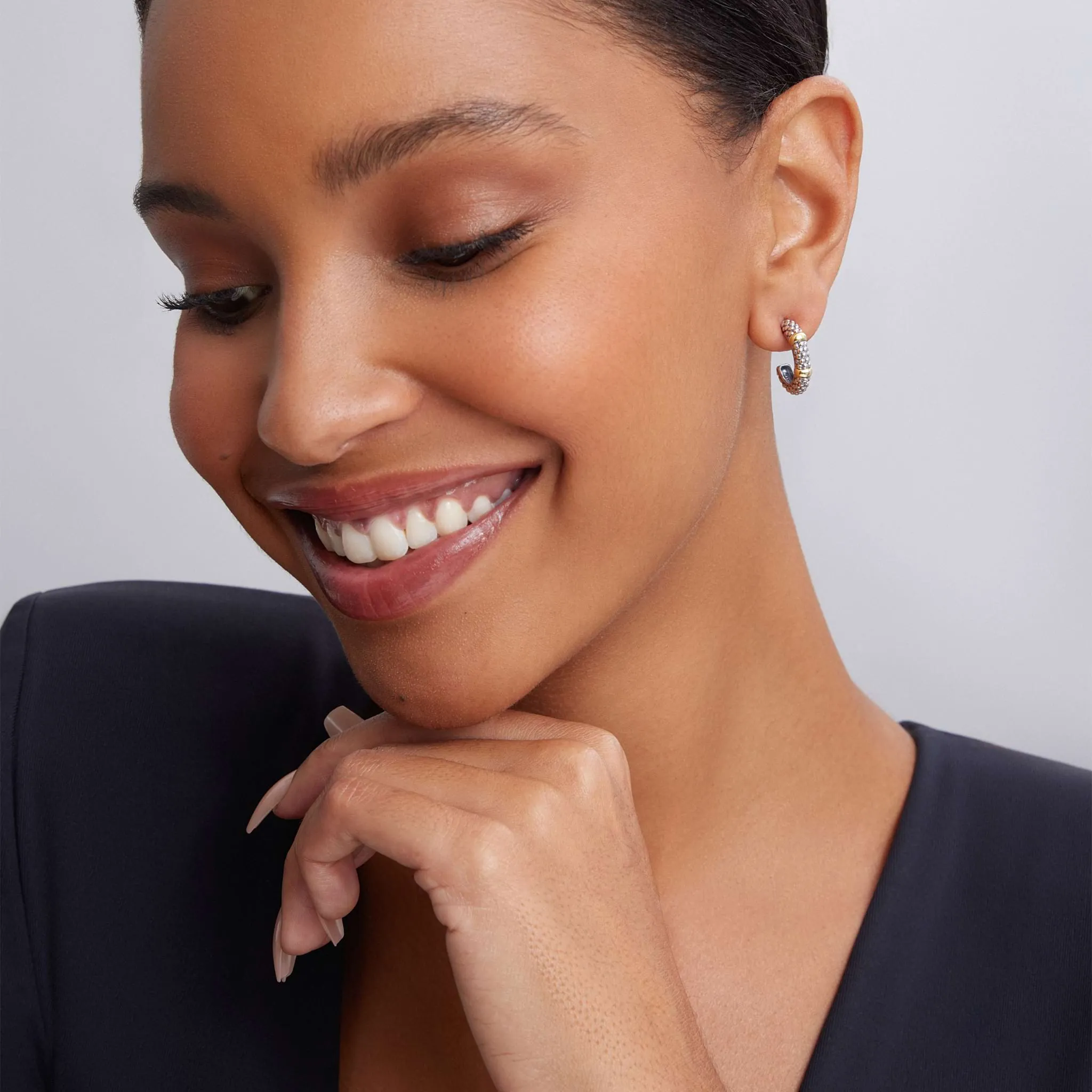 Signature Caviar Two-Tone Caviar Huggie Earrings sold by LAGOS product image thumbnail 2