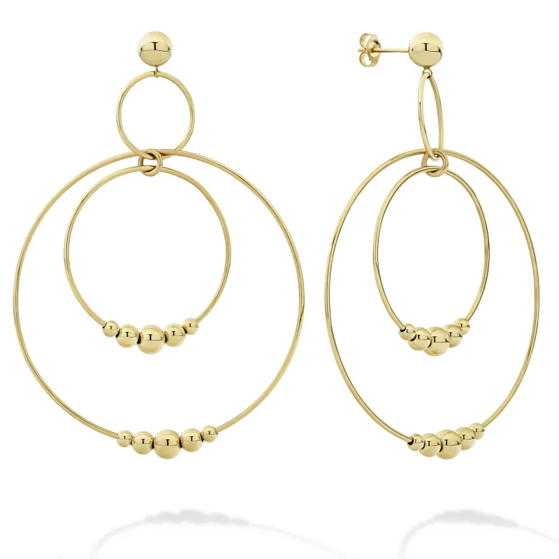 Caviar Gold Three Circle Bead Drop Earrings sold by LAGOS