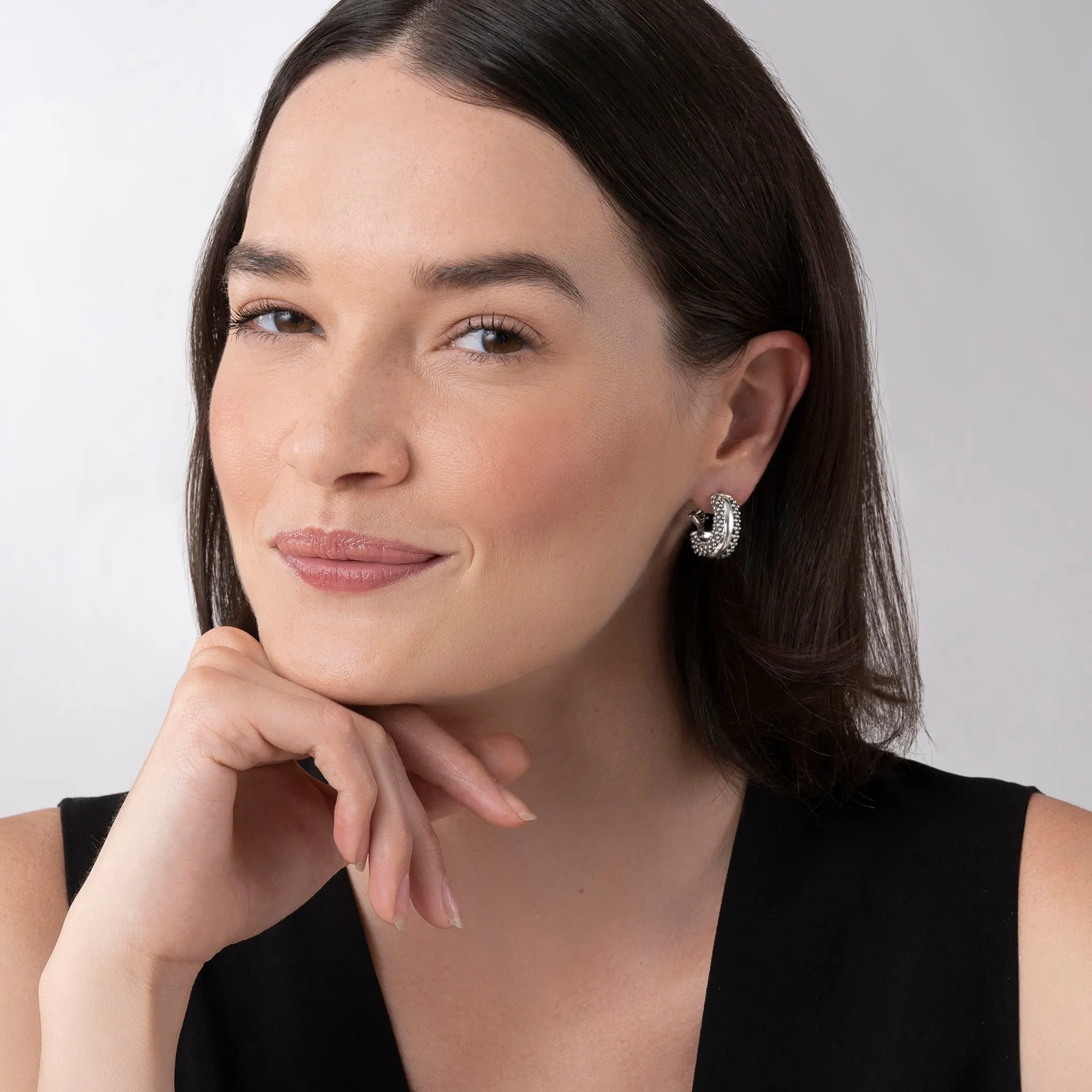 Signature Caviar Silver Station Caviar Huggie Earrings sold by LAGOS product image thumbnail 2