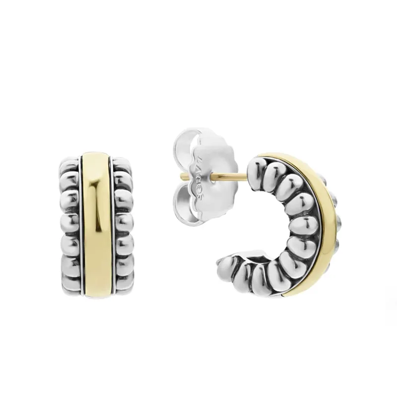 Signature Caviar Two-Tone Flute Huggie Earrings sold by LAGOS