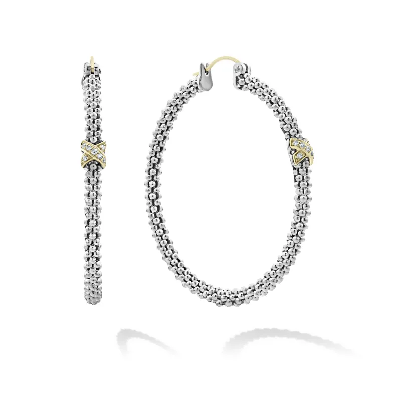 Embrace Large X Diamond Caviar Hoop Earrings sold by LAGOS