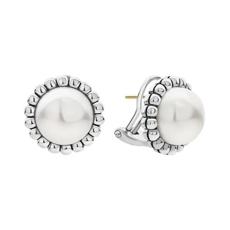 Luna Fluted Pearl Stud Earrings sold by LAGOS