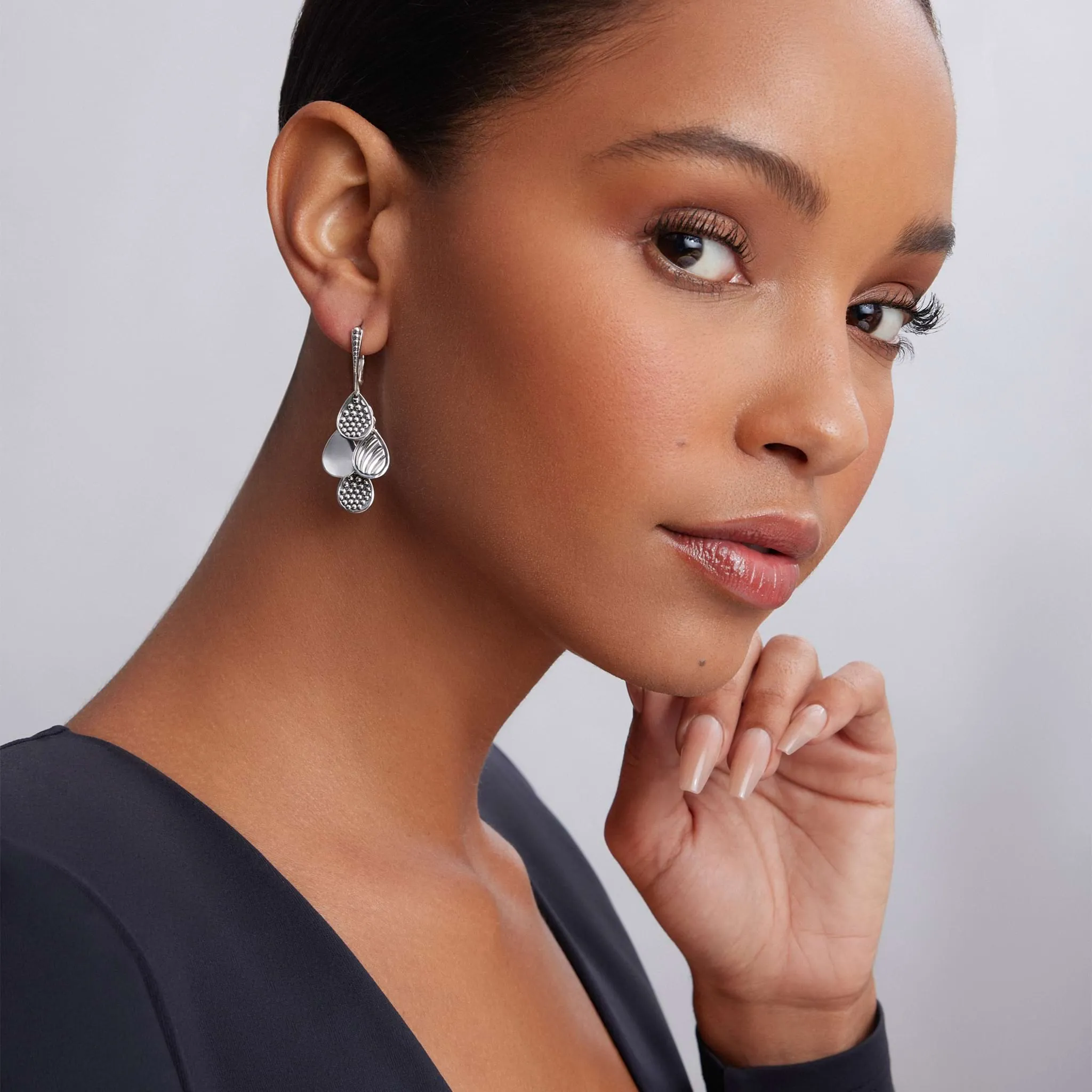 Signature Caviar Sterling Silver Drop Earrings sold by LAGOS product image thumbnail 2