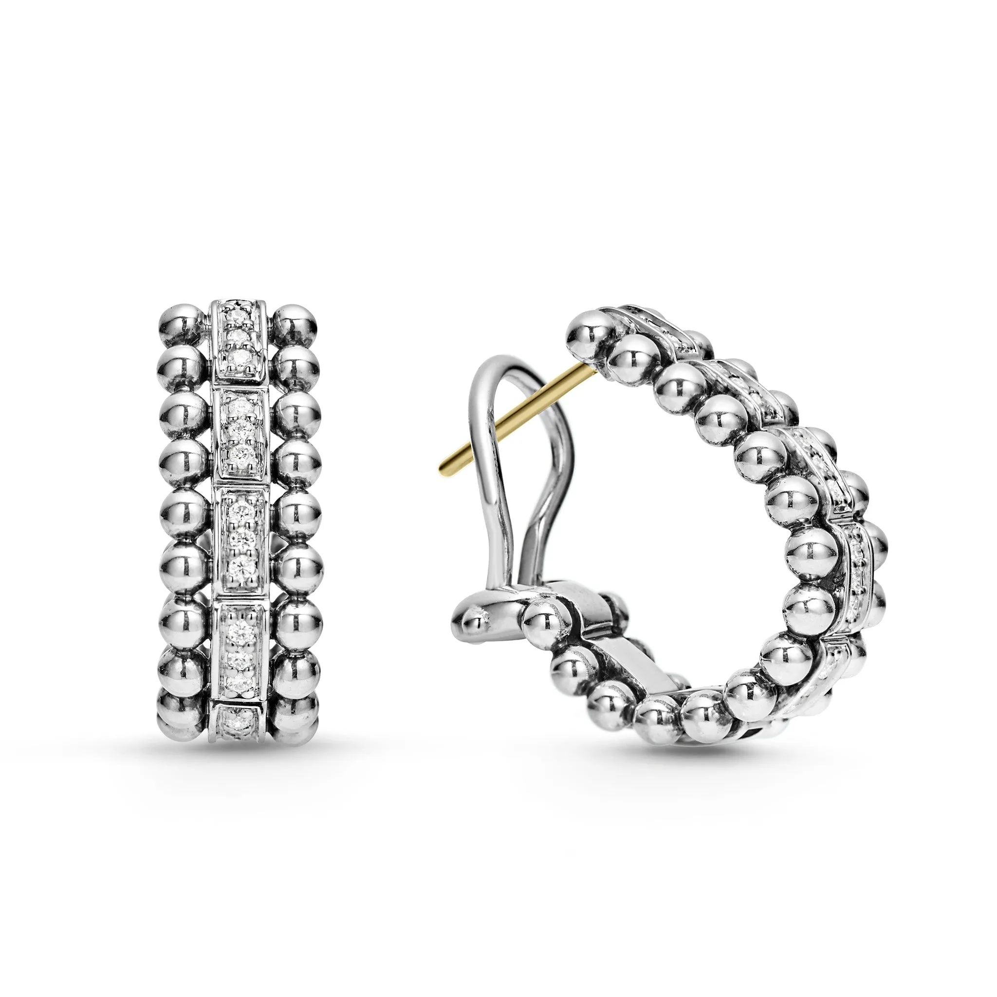 Caviar Spark Beaded Diamond Huggie Earrings sold by LAGOS