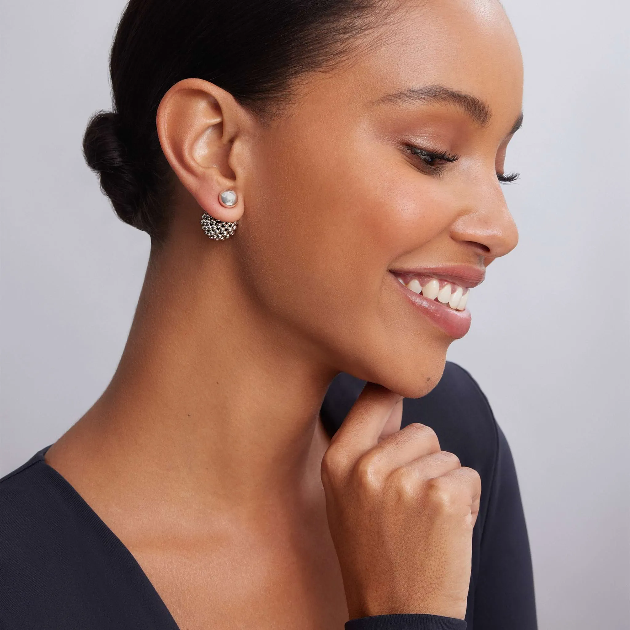 Signature Caviar Silver Beaded Front-Back Earrings sold by LAGOS product image thumbnail 2