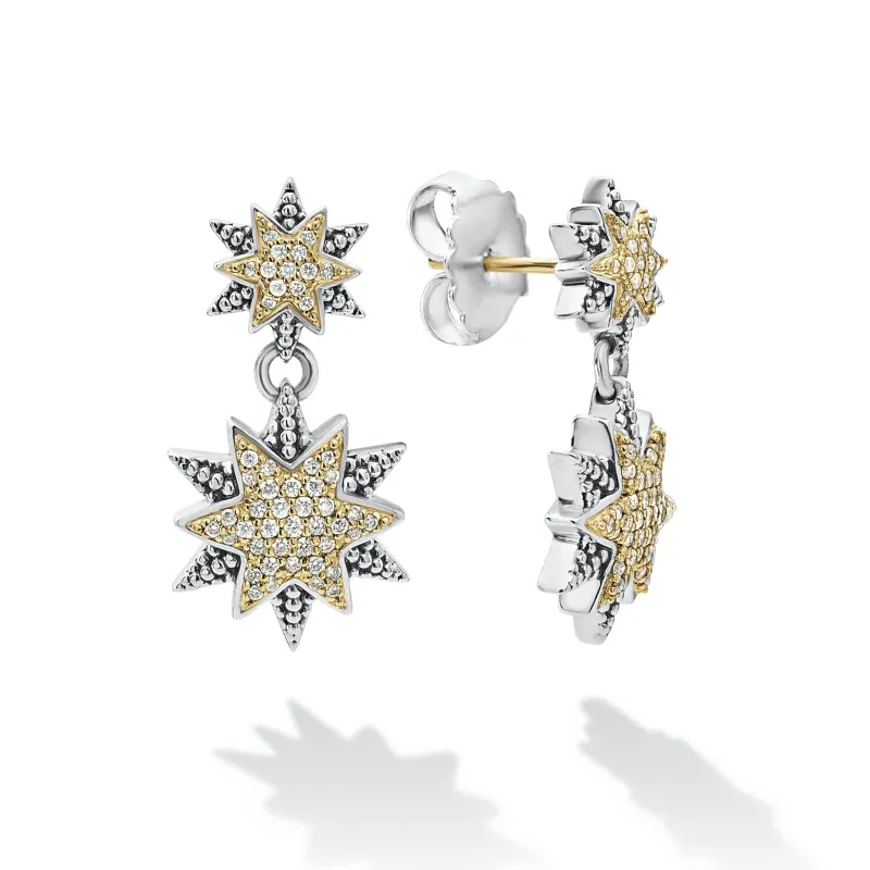 North Star Two-Tone Star Diamond Drop Earrings sold by LAGOS
