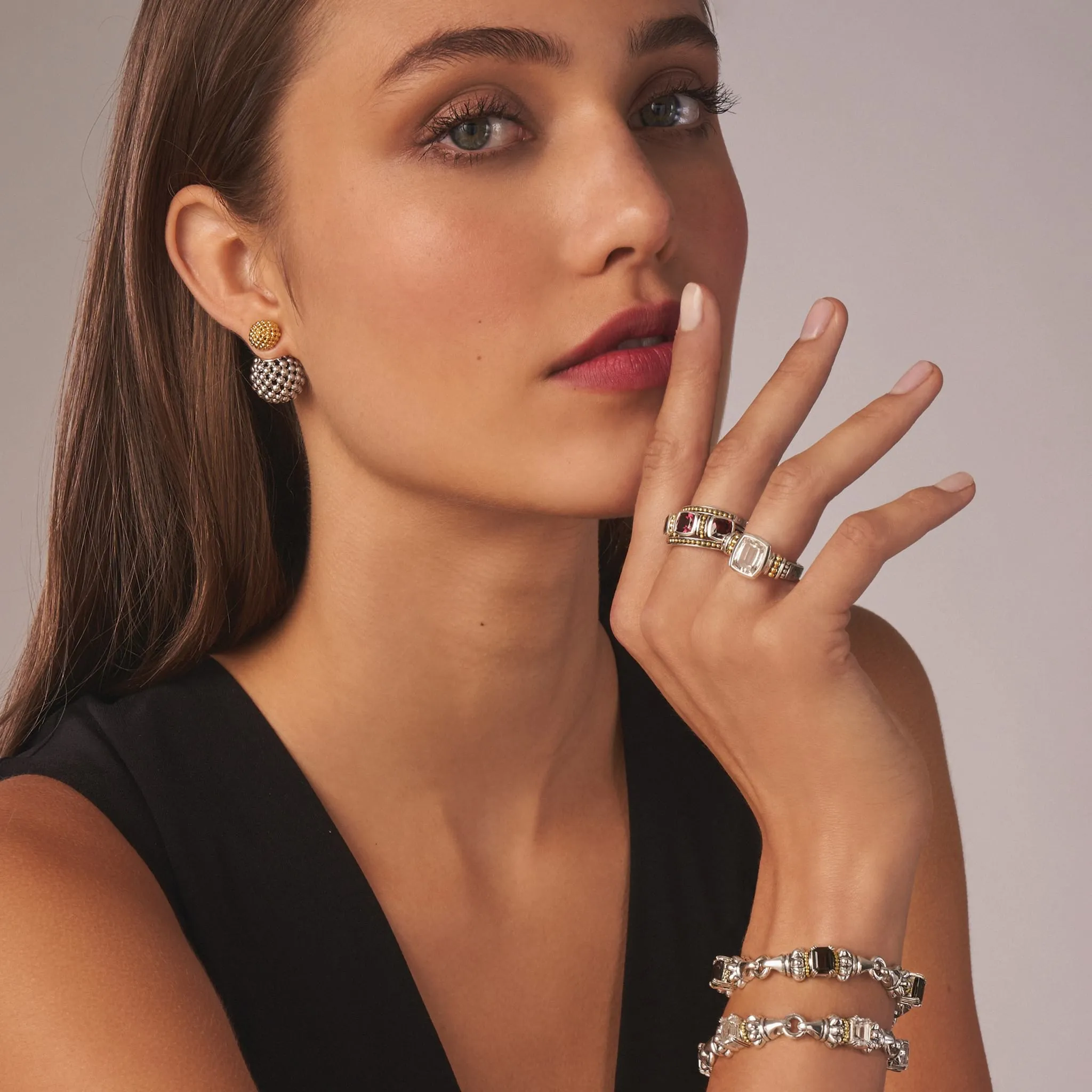 Signature Caviar Two-Tone Caviar Front-Back Earrings sold by LAGOS product image thumbnail 2