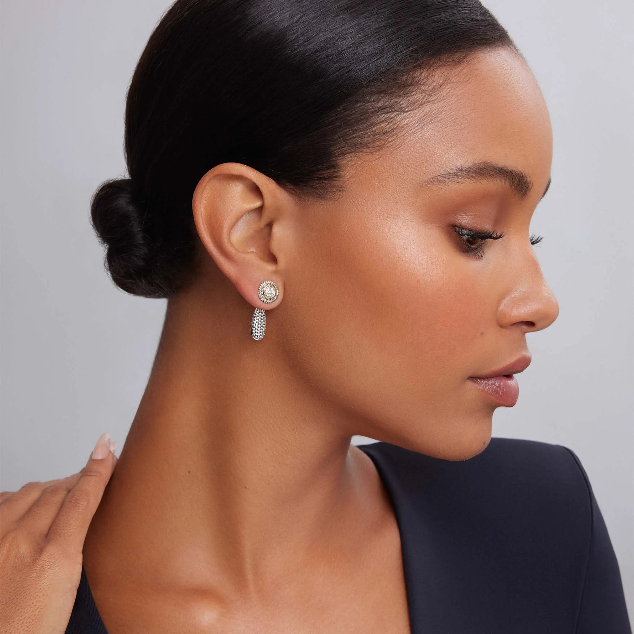 Signature Caviar Beaded Diamond Stud Earrings sold by LAGOS product image thumbnail 2