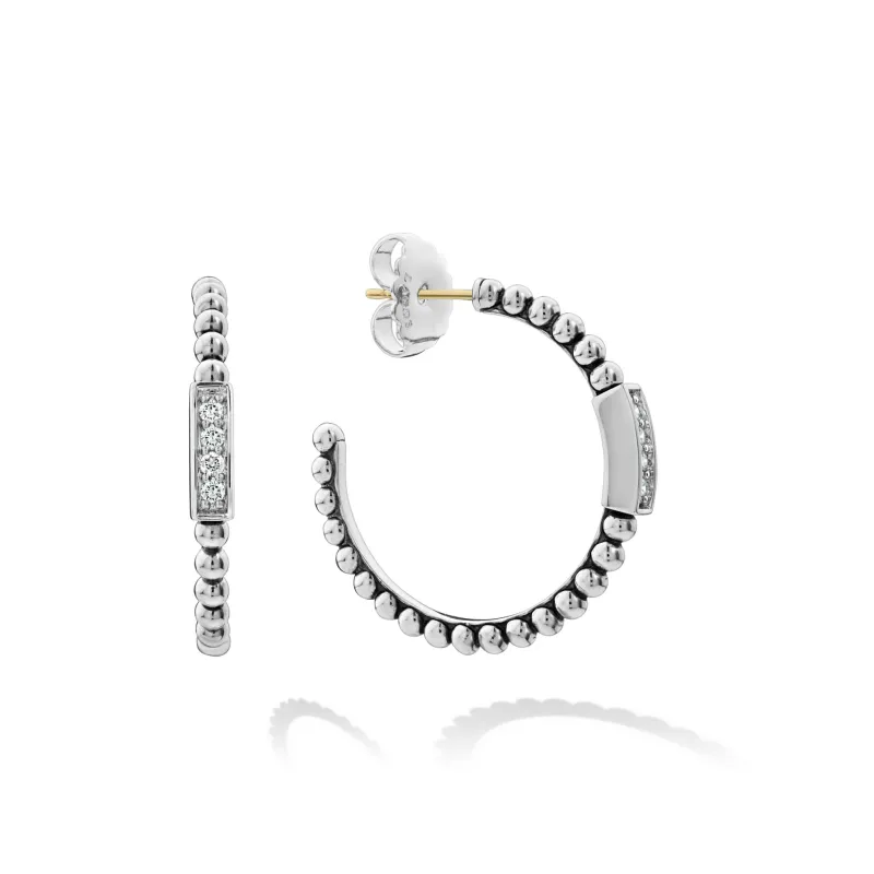 Caviar Spark Beaded Diamond Hoop Earrings sold by LAGOS