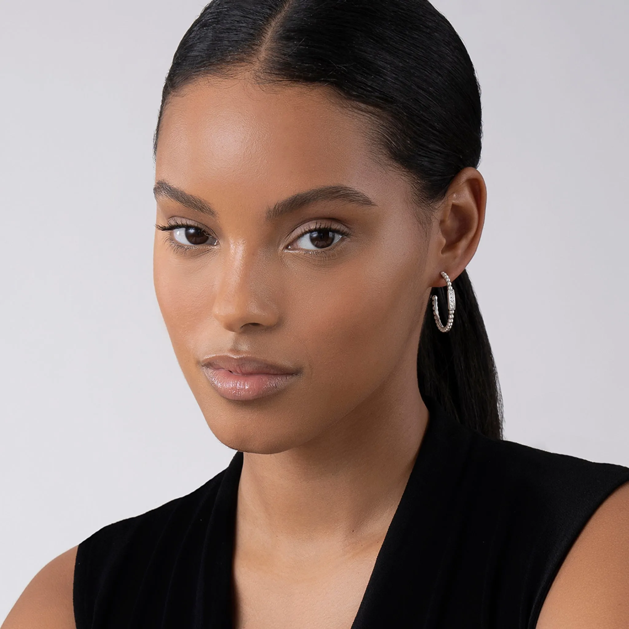 Caviar Spark Beaded Diamond Hoop Earrings sold by LAGOS product image thumbnail 2