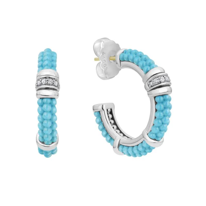 Blue Caviar Blue Ceramic and Diamond Hoop Earrings sold by LAGOS