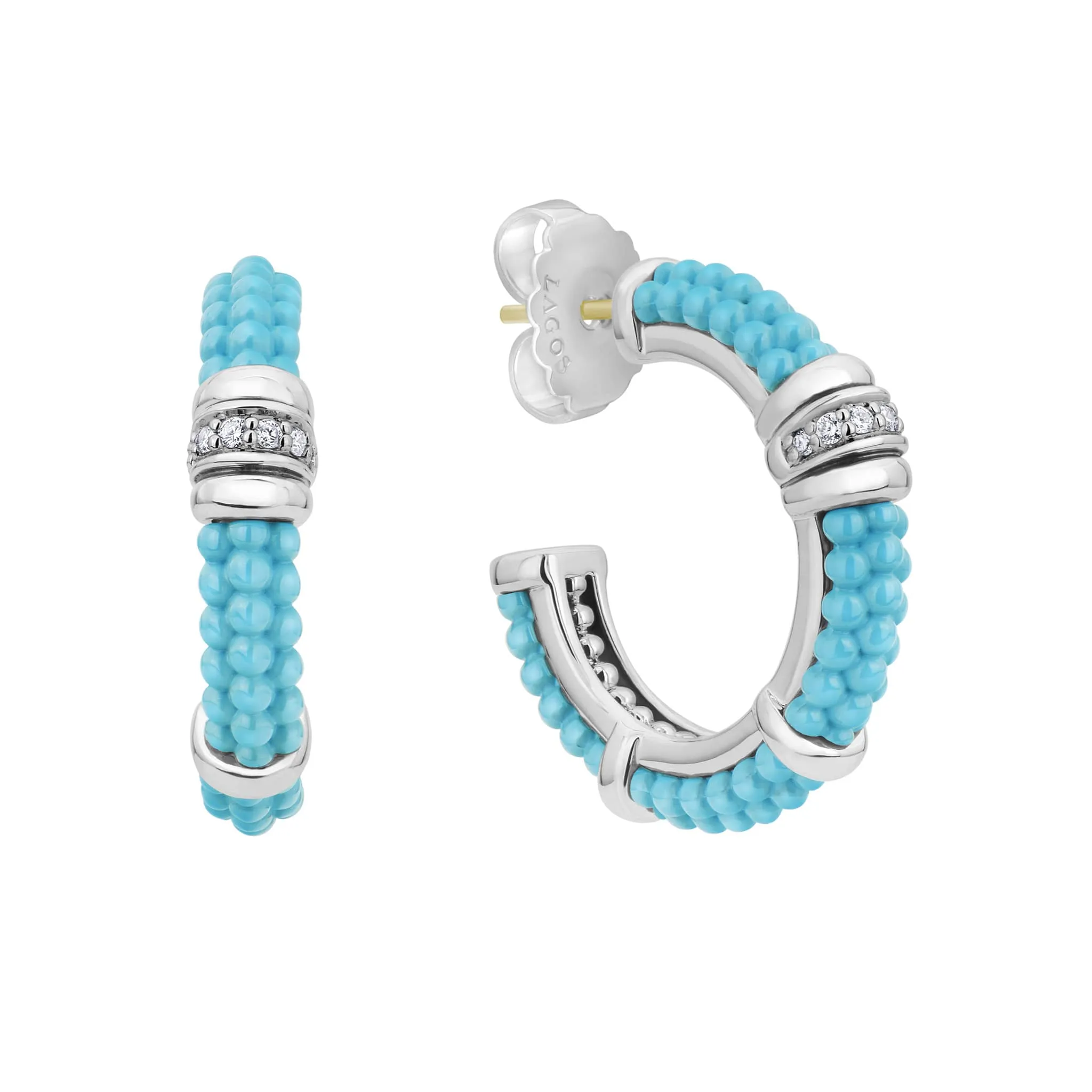 Blue Caviar Blue Ceramic and Diamond Hoop Earrings sold by LAGOS