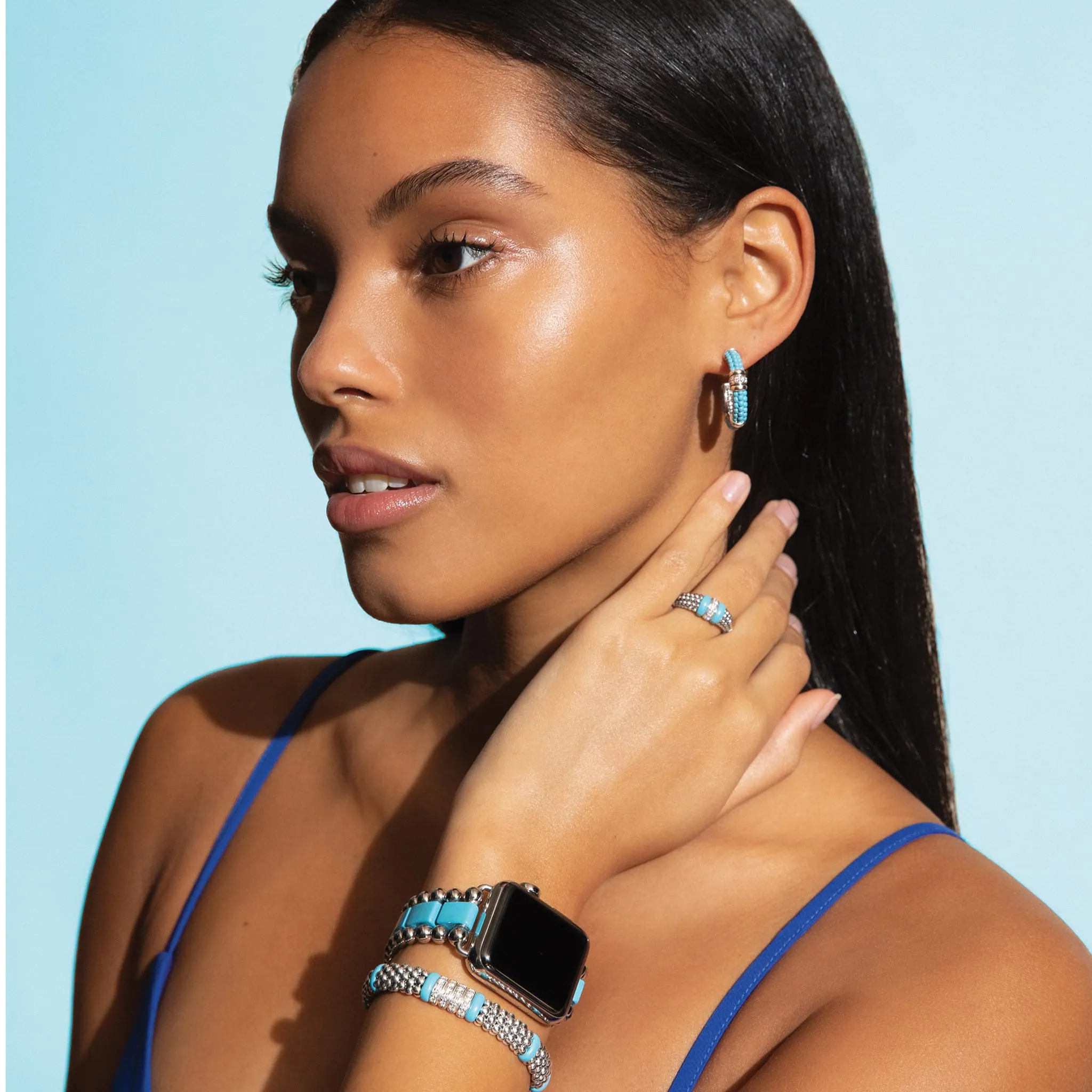 Blue Caviar Blue Ceramic and Diamond Hoop Earrings sold by LAGOS product image thumbnail 4