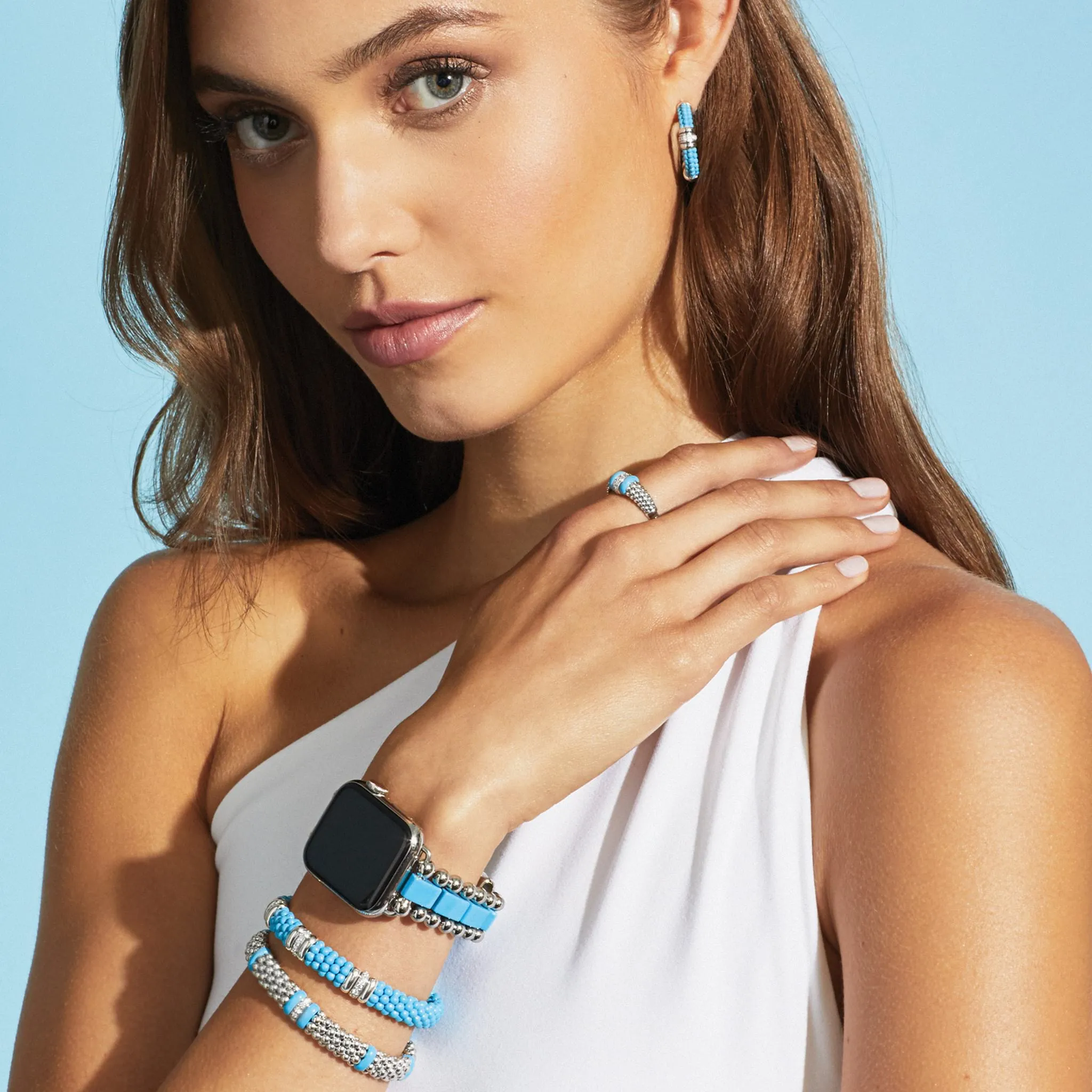 Blue Caviar Blue Ceramic and Diamond Hoop Earrings sold by LAGOS product image thumbnail 5