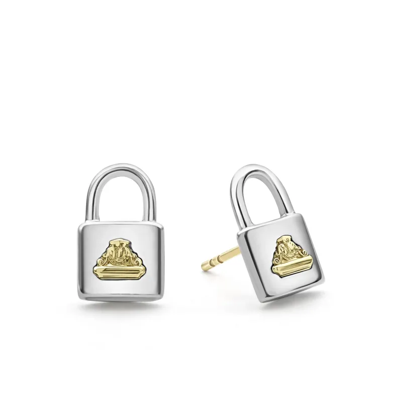 Beloved Two-Tone Lock Crest Stud Earrings sold by LAGOS
