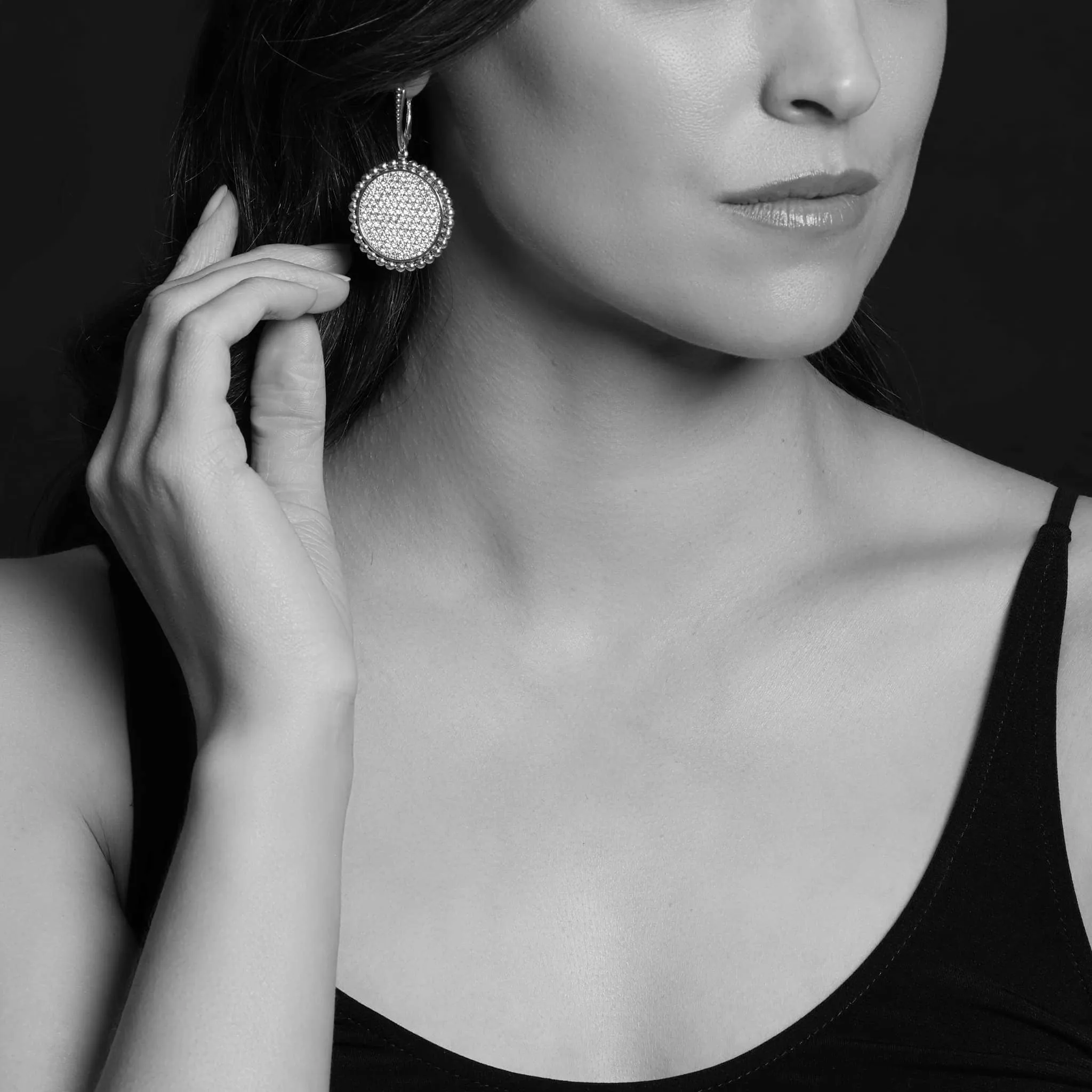 Caviar Spark Large Caviar Circle Diamond Drop Earrings (studio) sold by LAGOS product image thumbnail 2