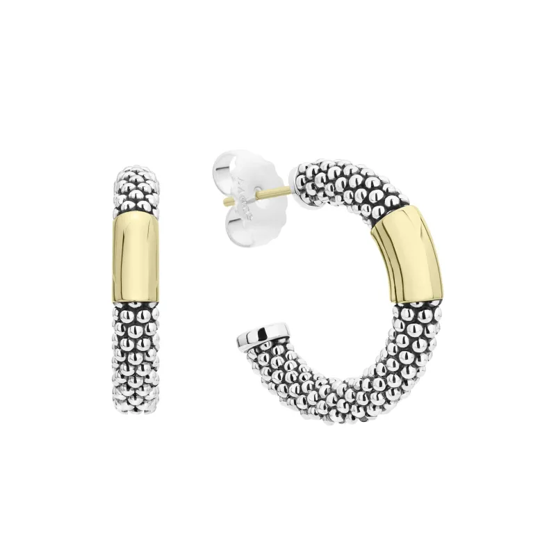 High Bar Two-Tone Station Caviar Hoop Earrings sold by LAGOS