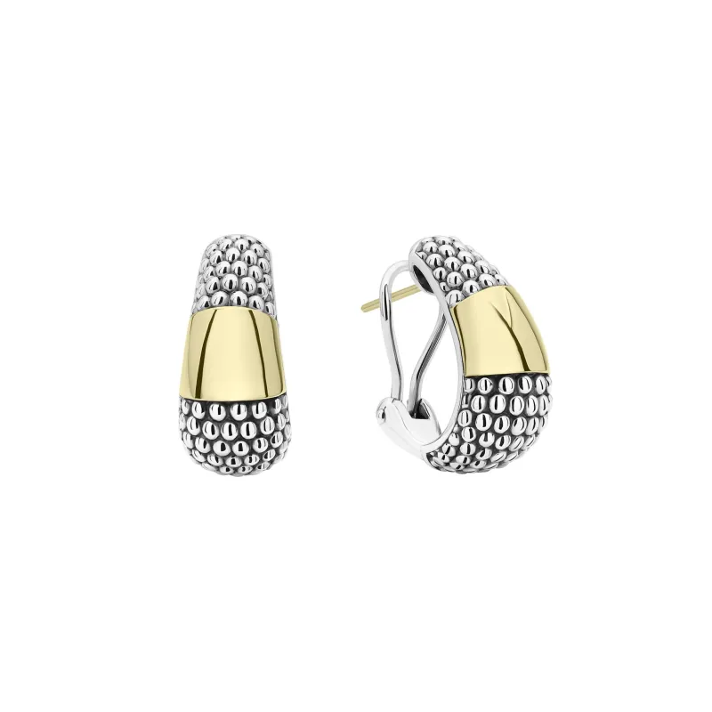 High Bar Two-Tone Caviar Omega Clip Earrings sold by LAGOS
