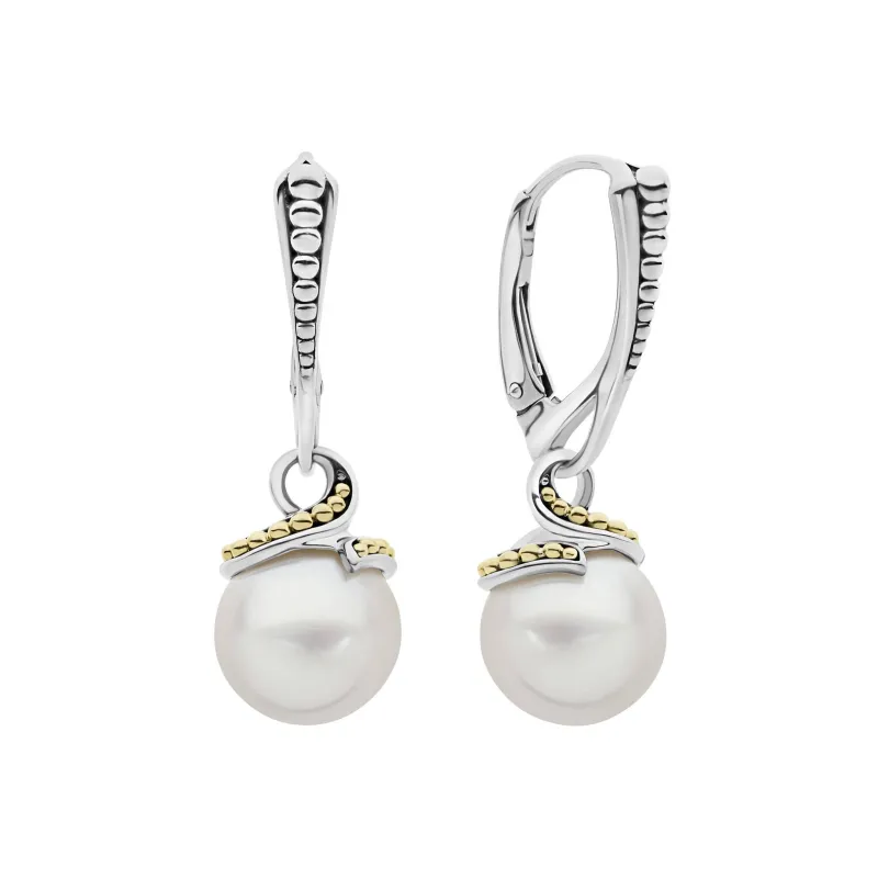 Luna Two-Tone Drop Pearl Earrings sold by LAGOS